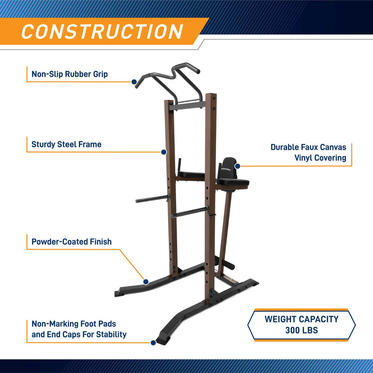 SteelBody STB 98501 Power Tower - Heavy Duty Pull Up & Dip Station for Home Gym - Perfect for Strength Training, Calisthenics & Full Body Workouts