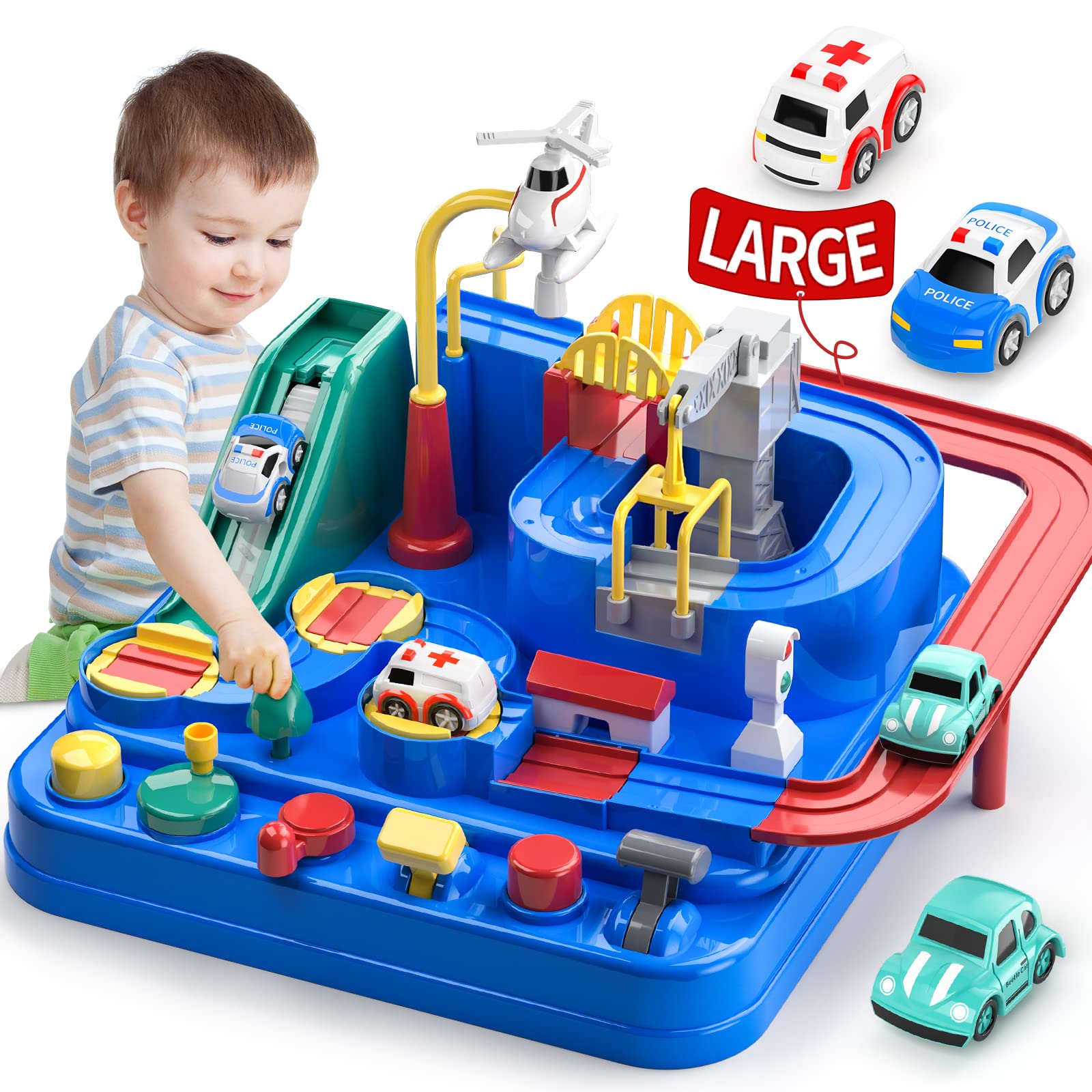 Race Track Adventure Car Toys for Kids Ages 3-8 | City Rescue Toy Cars for Toddlers 2-4 Years | Educational STEM Learning Gifts for Boys & Girls | Birthday & Christmas Presents | Perfect for Indoor Play, Preschool Learning & Imaginative Playtime