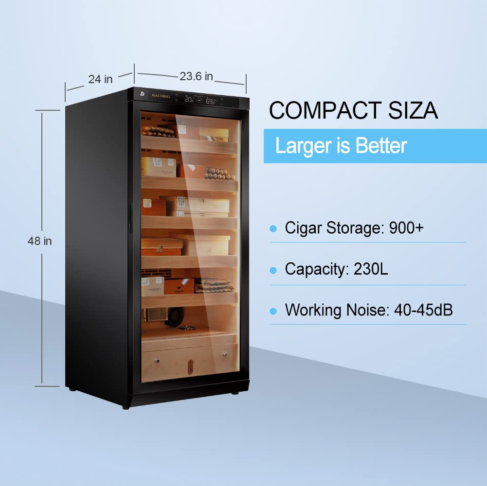 Premium 230L Cigar Humidor Cabinet with Climate Control System - Wood Frame Cigar Cooler with 5 Canadian Cedar Trays, Constant Temperature & Humidity for Cigar Storage - Elegant Piano Black Finish - Perfect for Home, Office, or Cigar Lounge Collection Display