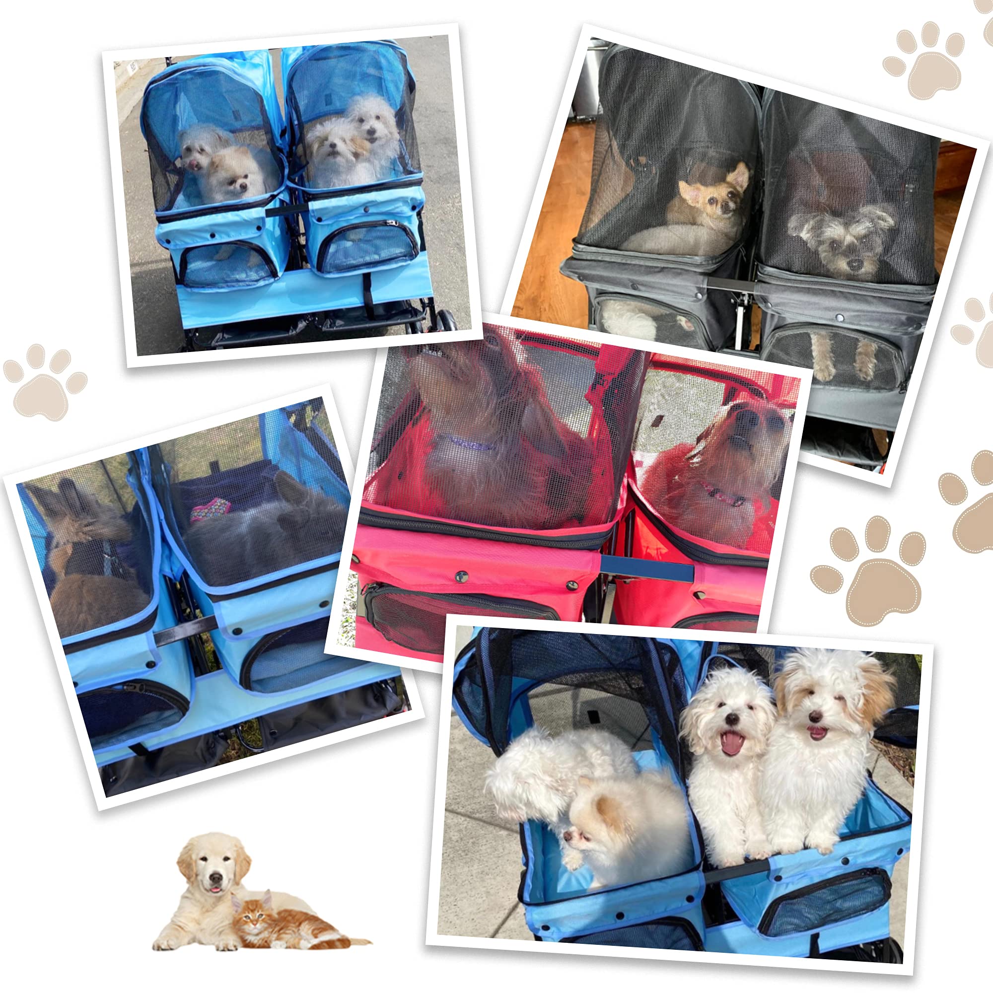 Double Pet Stroller for 2 Dogs & Cats - Foldable Two-Seater Carrier Cart with Multiple Colors (Black) | Perfect for Park Walks, Vet Visits & Outdoor Adventures