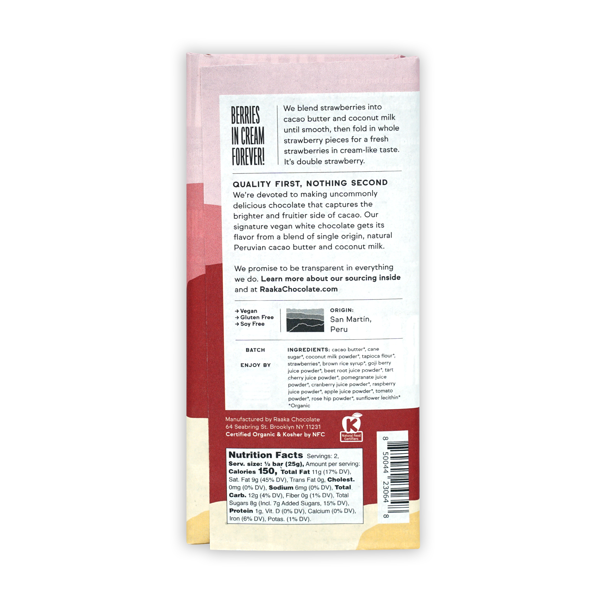 Raaka Organic White Chocolate Bar - Strawberry & Cream 29% Cacao | Vegan, Gluten-Free | Perfect for Gifts, Desserts & Healthy Snacking