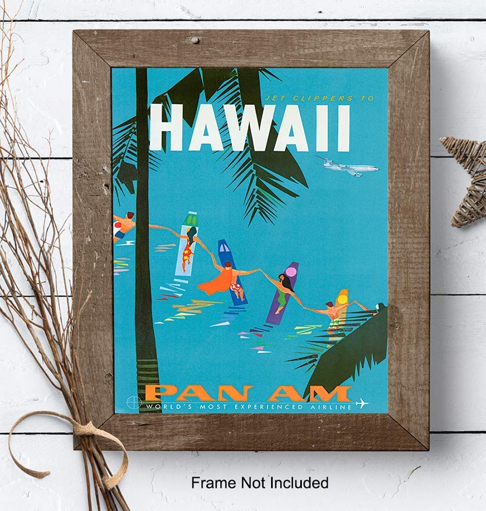 Hawaii Travel Poster Wall Art Print - Tropical Hawaiian Home Decor for Beach House, Bedroom, Bathroom & Living Room - Perfect Gift Idea - 8x10 Unframed Photo - Ideal for Vacation Vibes, Coastal Decor & Tropical Theme Rooms