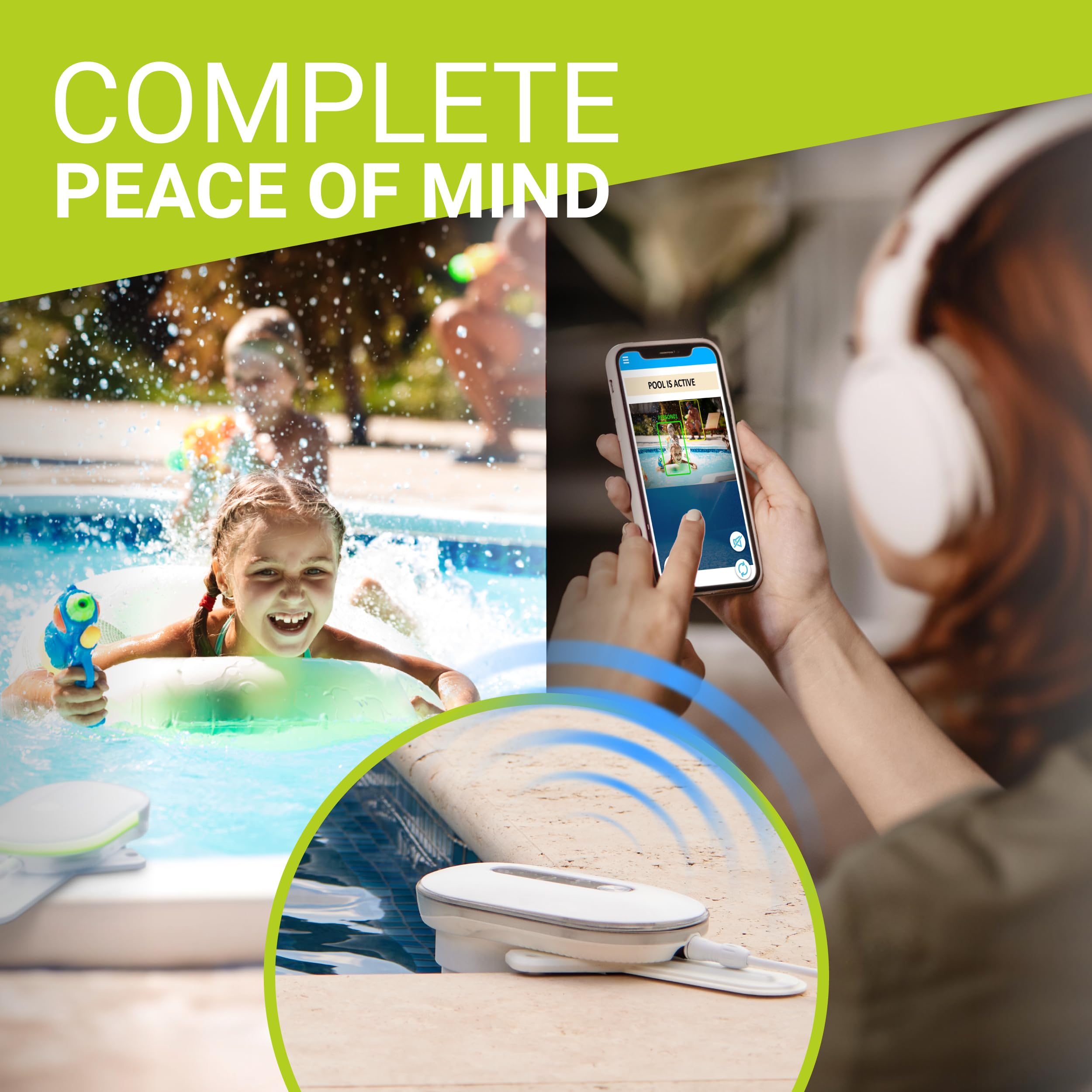 MYLO Smart AI Pool Alarm with Dual Cameras - Underwater Drowning Detection System for Inground & Above Ground Pools - Child Safety Swimming Pool Monitor (White) - Perfect for Backyard, Vacation Homes & Family Water Safety