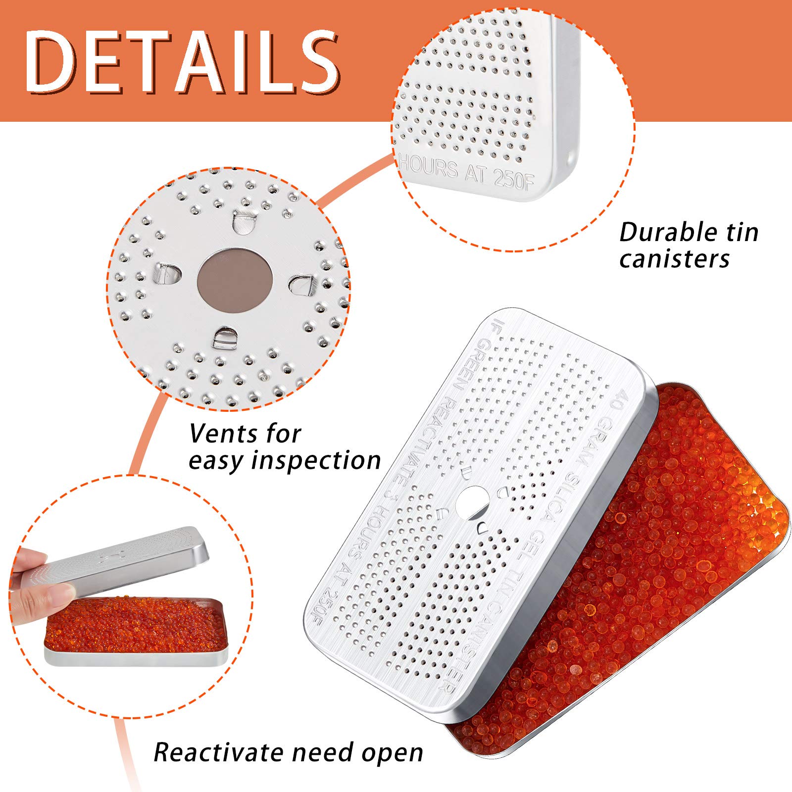 Patelai 3-Pack 40g Reusable Silica Gel Dehumidifier Canisters - Moisture Absorber Desiccant (Color-Changing Orange to Green) for Car, Closet, Cabinet, Storage Box, Suitcase & Travel Bags | Prevent Mold & Protect Valuables from Humidity