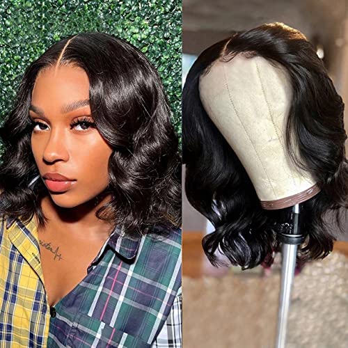 RESACA Short Bob Wig 12 Inch Human Hair - 4x4 HD Lace Front Wigs with Pre Plucked Brazilian Virgin Body Wave - Glueless Closure Wigs for Black Women (150% Density, Natural Color) - Perfect for Daily Wear, Parties & Special Occasions