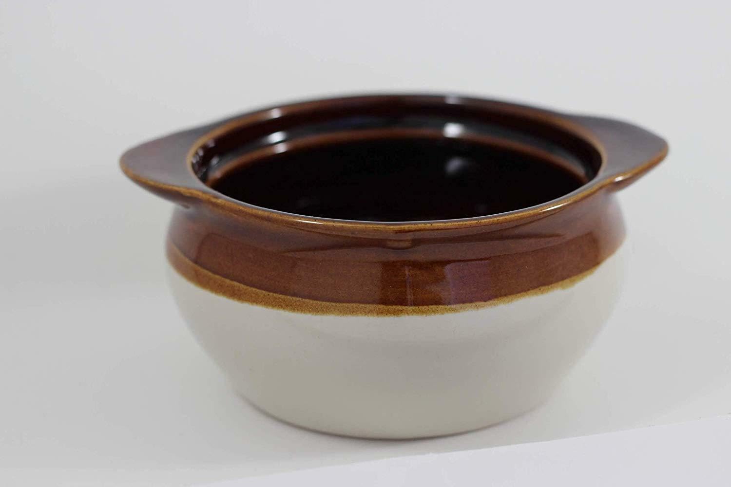 French Soup Crock Bowl Set of 2 - 12 oz Stoneware Bowls in Brown & Ivory | Microwave & Oven Safe for Soups, Stews & Desserts | Perfect for French Onion Soup & Family Dining