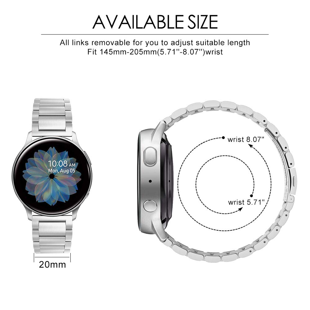 Premium Stainless Steel Metal Watch Band for Samsung Galaxy Watch Active/Active 2 (40mm/44mm), Galaxy Watch 4/4 Classic, Watch 5/5 Pro, Watch 3 (41mm/42mm) - Durable Replacement Strap for Workout, Office & Everyday Wear