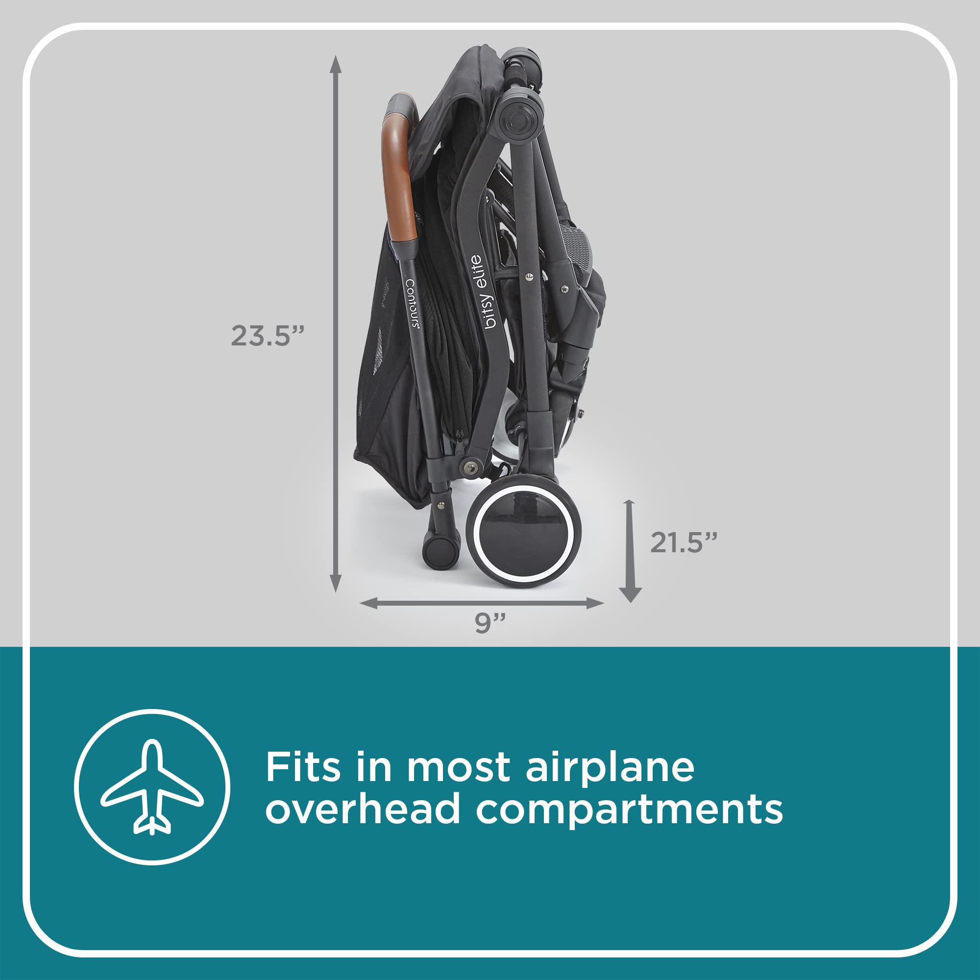 Contours Bitsy Elite Lightweight Baby Stroller - Compact Travel Stroller with One-Hand Fold, Car Seat Adapter Free for Infants | Onyx Black | Perfect for Air Travel, Shopping & City Walks