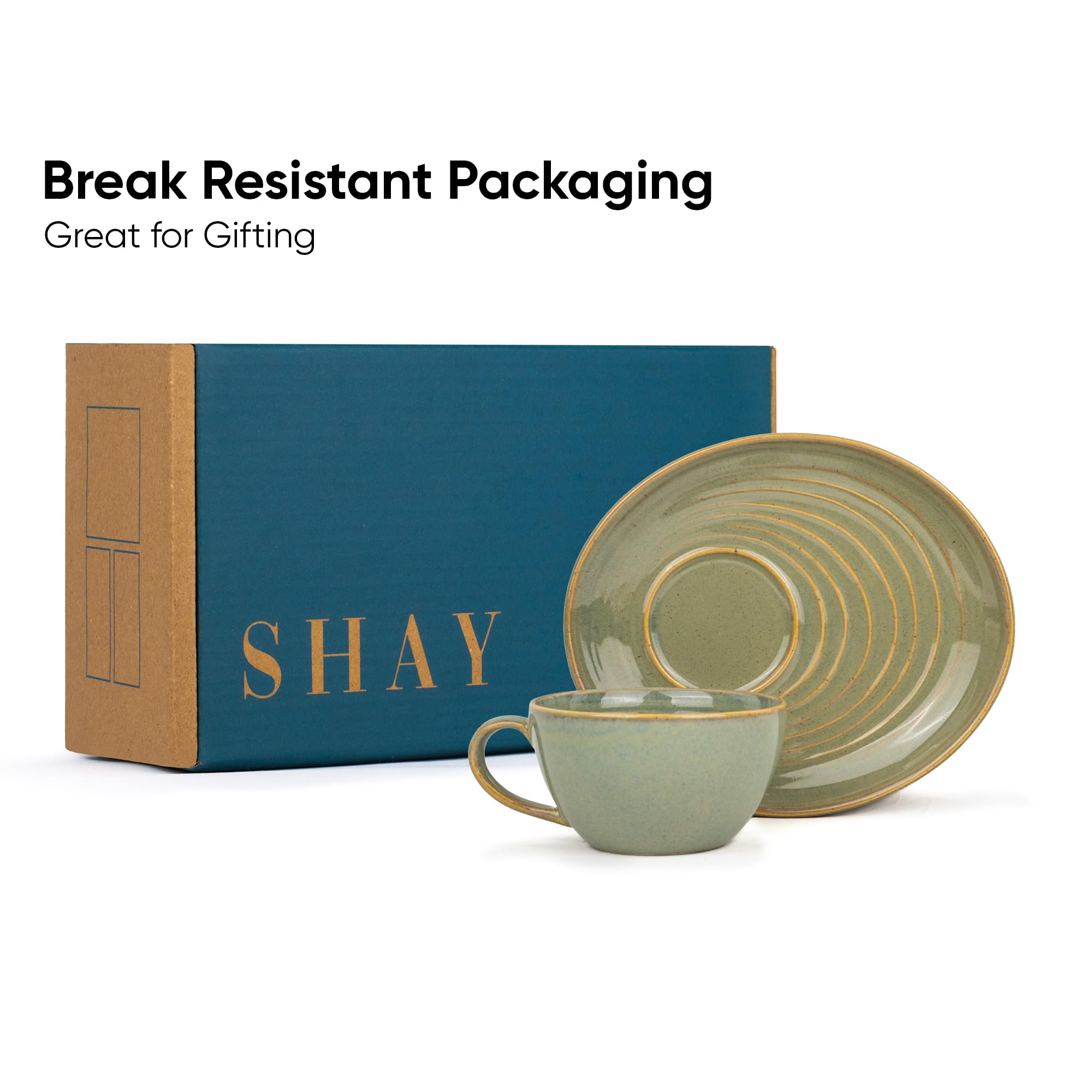 Shay Ceramic Coffee Mug and Saucer Set - 250ml, Pista Green, Glossy Finish, Microwave Safe Porcelain Cup for Coffee, Tea & Hot Drinks - Perfect for Home, Office & Cafe Use