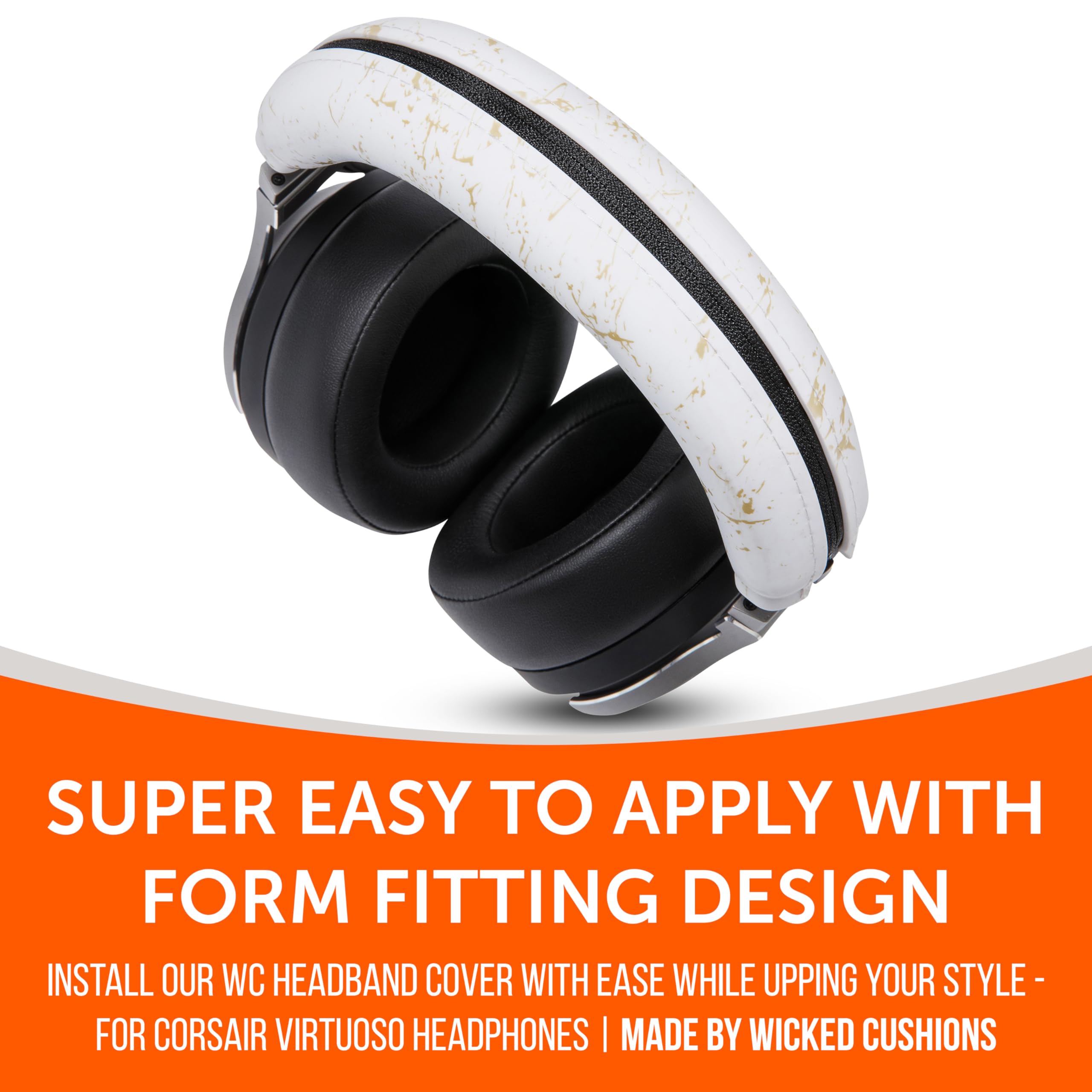 Wicked Cushions WC BandZ Virtuoso V2 Silicone Headband Cover - Compatible with Corsair Virtuoso Wireless, XT & SE Headphones | Machine Washable, Anti-Slip, No Flaking Leather Replacement | Gold Marble Design | Perfect for Gaming, Work & Travel Comfort