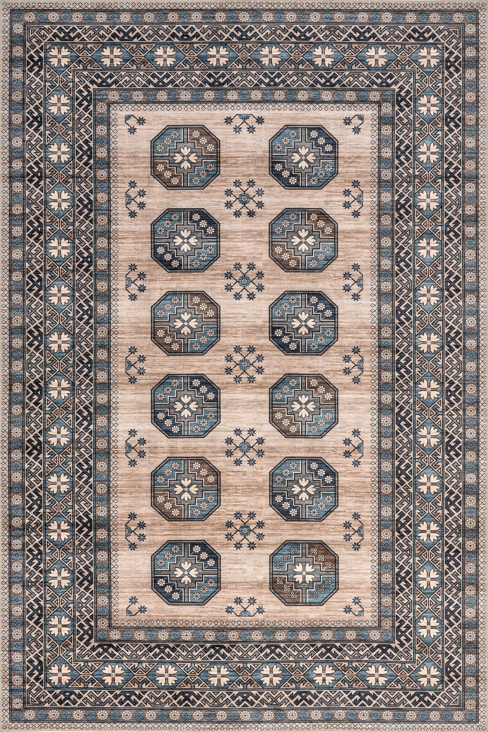 Cornelia Jewel Spill Proof Washable Rug - Non-Slip, Stain Resistant Indoor/Outdoor Area Rug in Turquoise - Perfect for Living Room, Bedroom, Kitchen & Patio