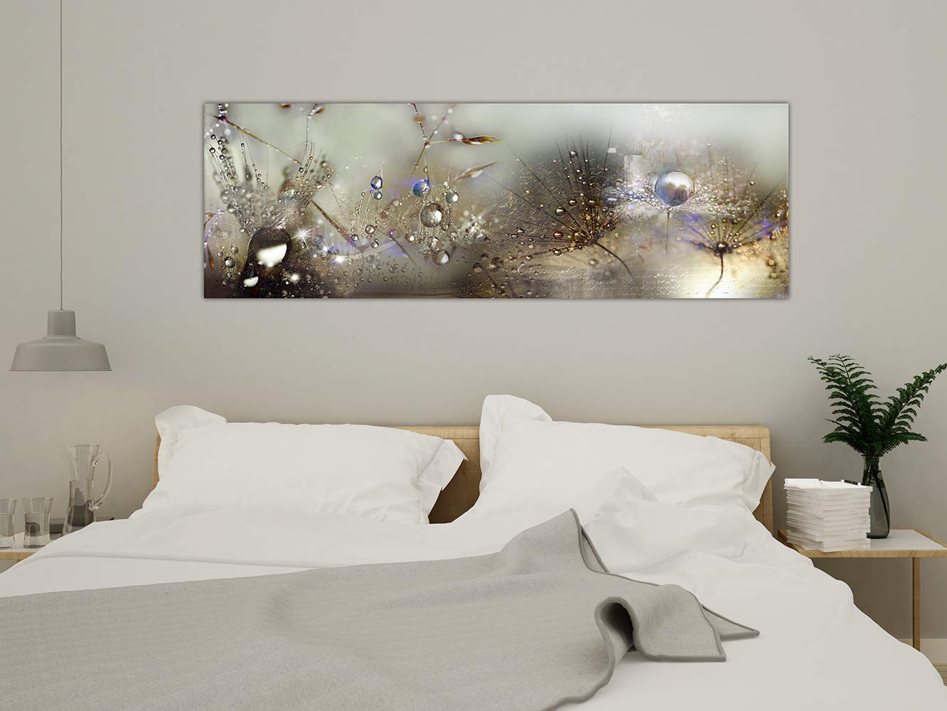 Artgeist Acoustic Canvas Wall Art Print - Dandelion Soundproof Painting 53x18 inches - Abstract Floral Beige Nature Decor with Noise Absorbing Foam for Home & Office (Model b-C-0169-b-c) | Perfect for Living Room, Bedroom & Studio Acoustics