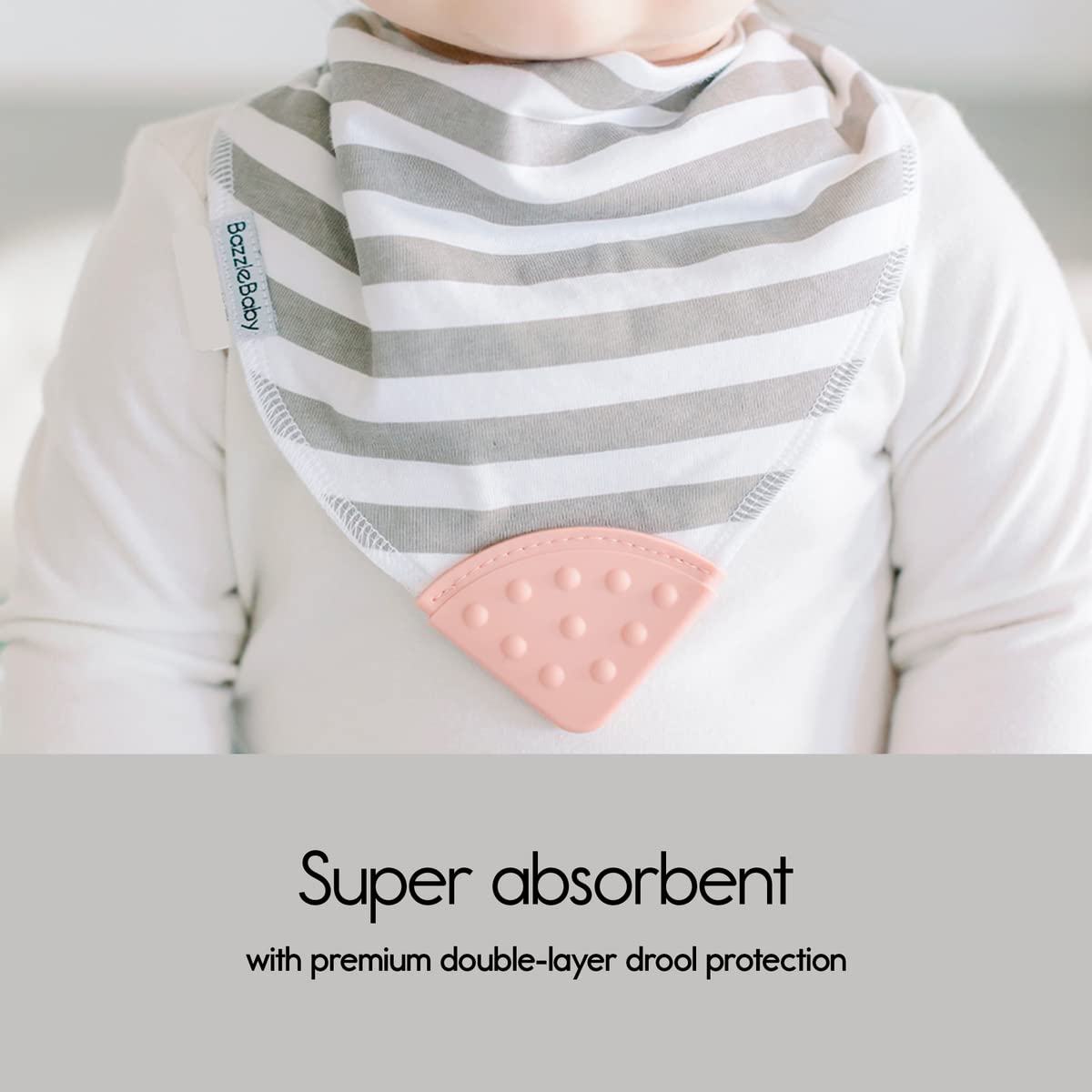Bazzle Baby Bandana Teething Bibs 4-Pack - Soft Cotton Drool Bibs for Boys & Girls with Silicone Teether, Adjustable & Absorbent Baby Bibs for Drooling (Pink & White) - Perfect for Teething Relief, Mealtime & Everyday Use