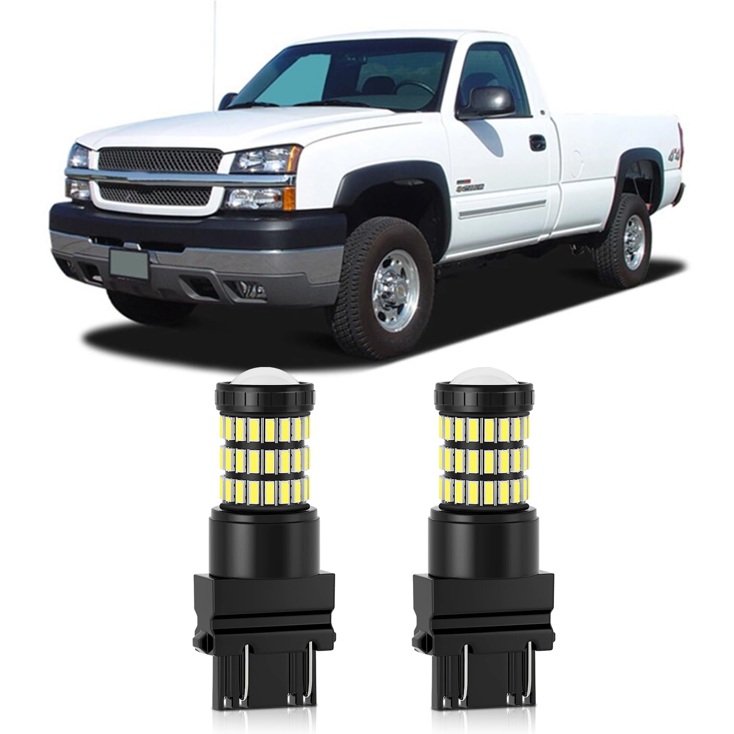 Xenon White 3157 3057 3156 LED Bulbs with Projector - Super Bright Backup Reverse Lights for 1999-2013 Chevy Silverado & GMC Sierra - 2 Pack - Perfect for Night Driving and Enhanced Visibility