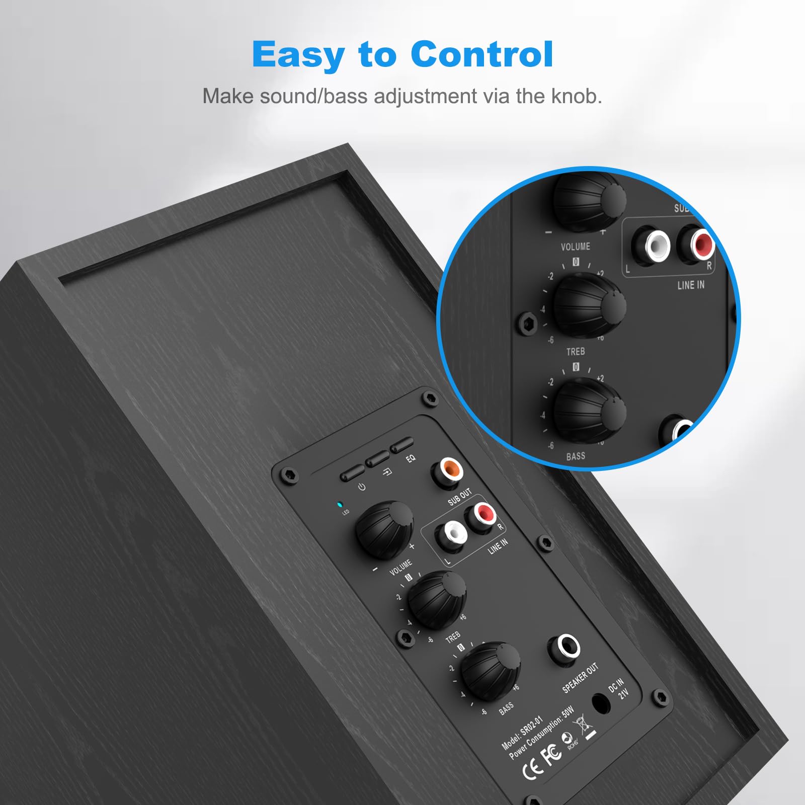 BESTISAN Powered Bookshelf Speakers with Bluetooth 5.0, Adjustable Bass, 4 Inch Drivers for TV, Computer, Phone, Record Player, Home Studio, Perfect for Living Room, Office, and Gaming Setup