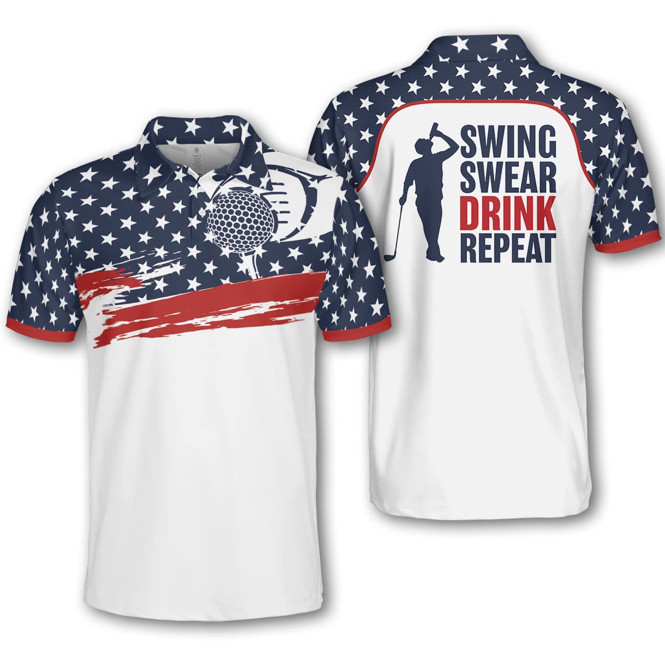 Pologen American Flag Golf Polo Shirt for Men - Patriotic & Funny Golf Apparel - Breathable & Comfortable for Golfing, BBQ, and 4th of July Celebrations