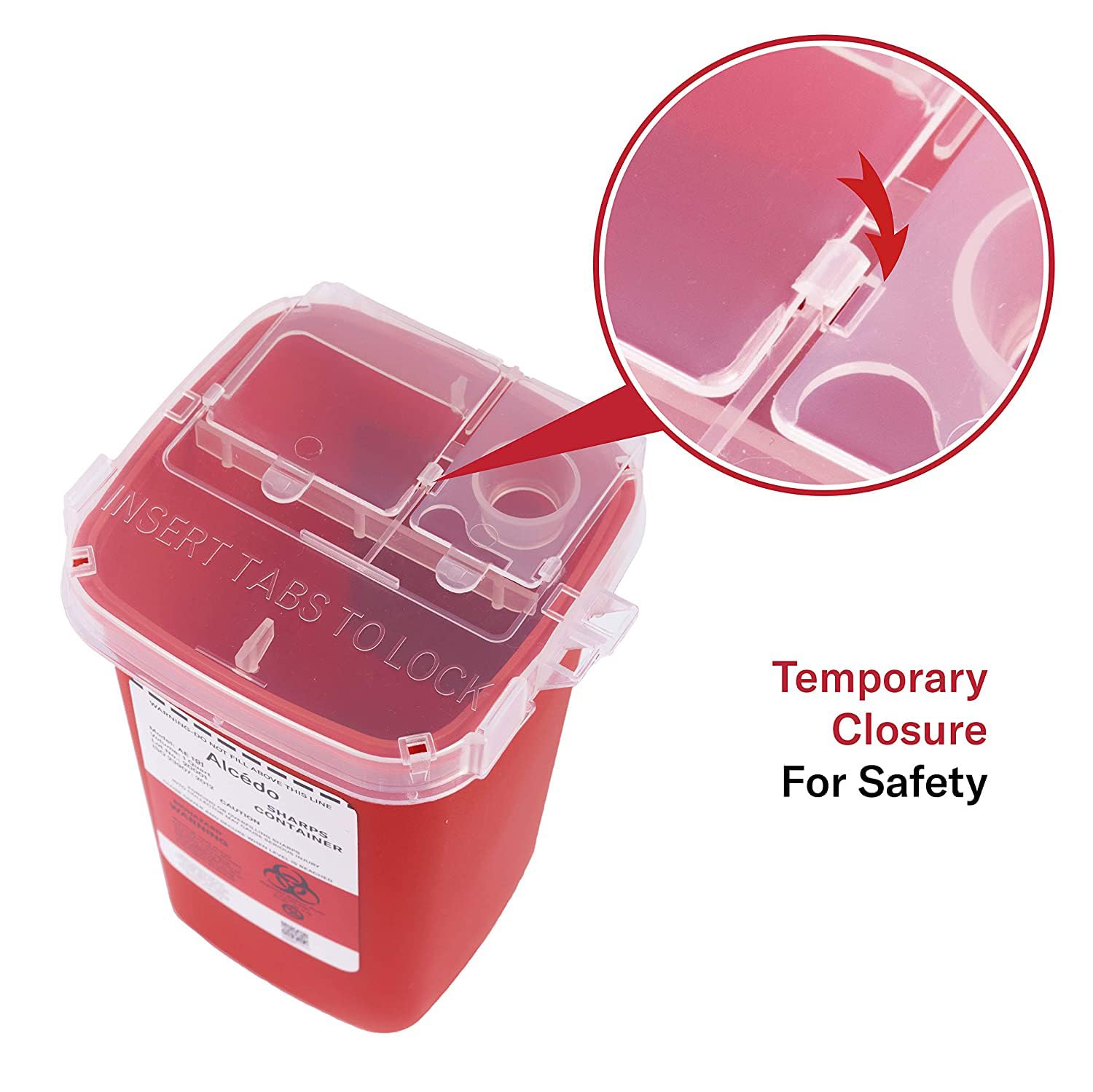 Alcedo 1 Quart Sharps Container for Home & Travel Use | Biohazard Needle & Syringe Disposal | Small Portable Medical Waste Bin for Diabetics, Nurses & Tattoo Artists | Safe Needle Disposal for Clinics, Hospitals & Home Healthcare