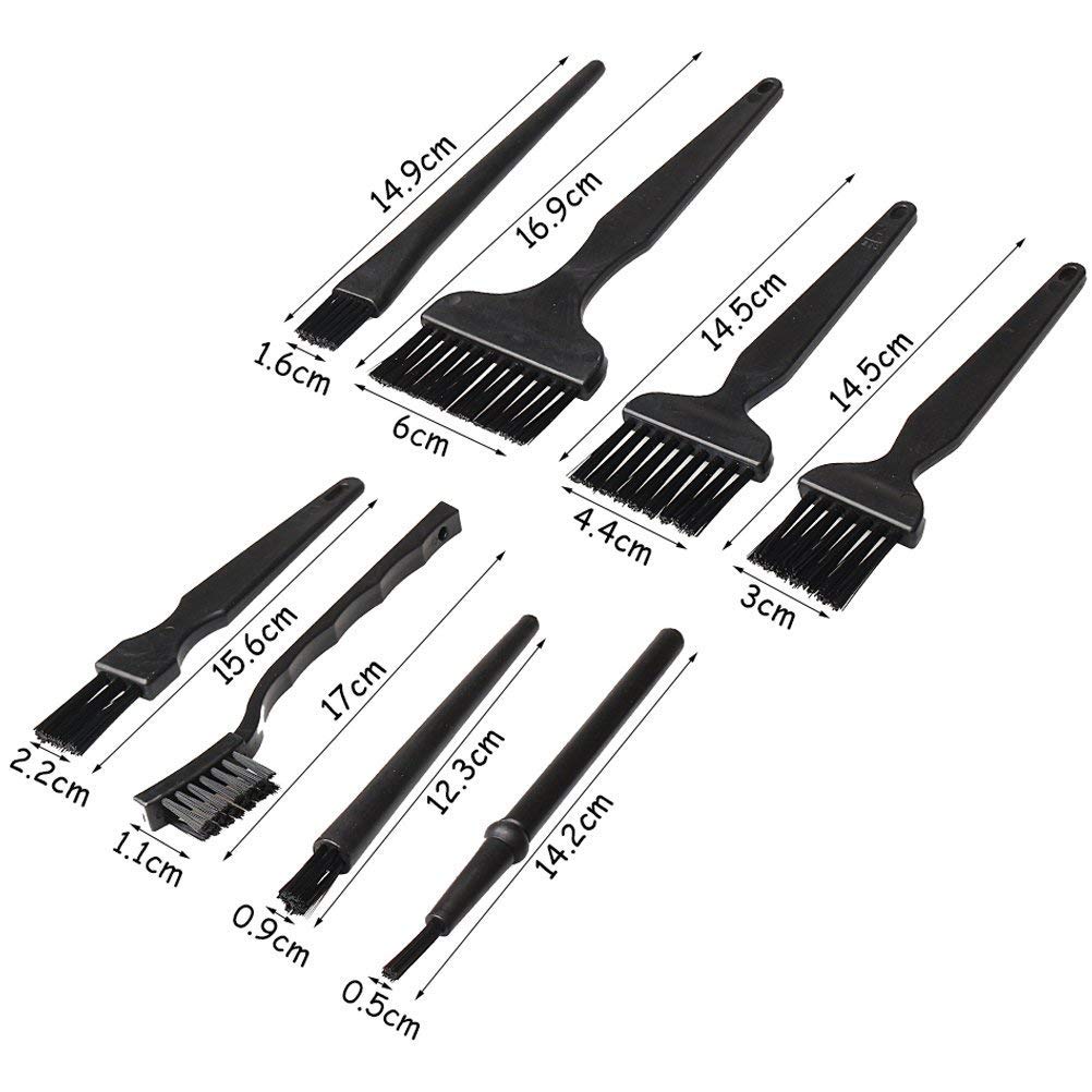 8-Piece Anti Static Brush Set with Plastic Handle - Nylon Cleaning Brushes for Keyboard, PCB, Razor & Computers - Perfect for Hard-to-Reach & Sensitive Areas - Ideal for Electronics Maintenance, Dust Removal & Precision Cleaning