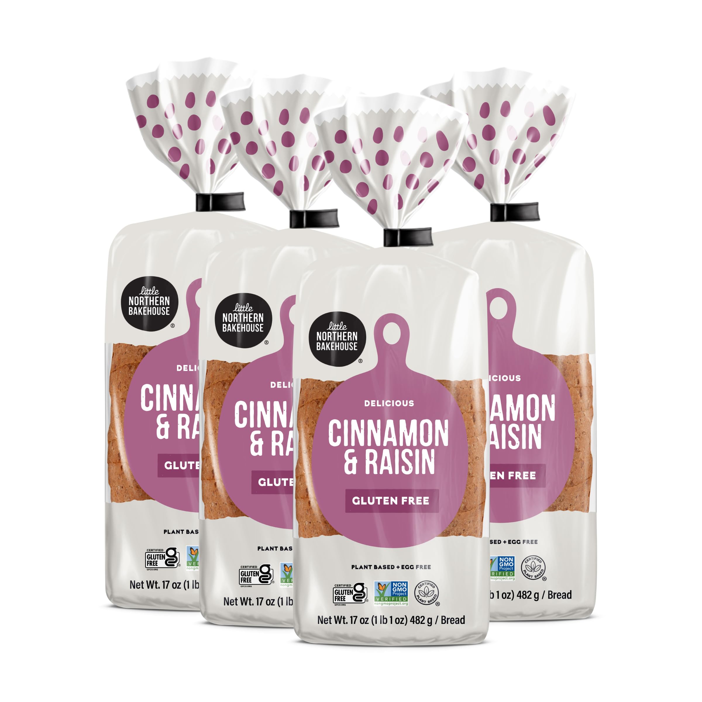 Little Northern Bakehouse Cinnamon Raisin Gluten Free Bread - Non-GMO, Allergy Friendly, Vegan Sliced Bread (4 Pack, 17 oz Each) - Perfect for Breakfast, Sandwiches & Healthy Snacks