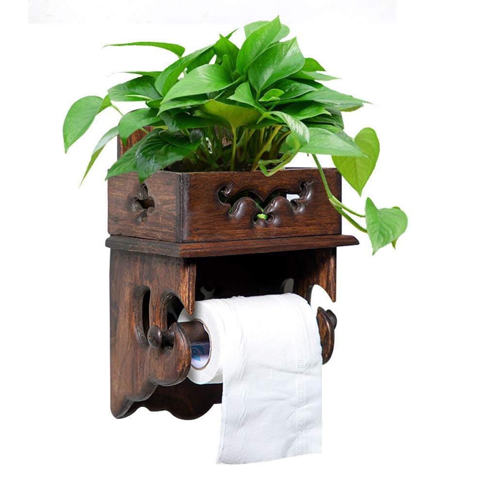 CAIMEI Teak Bathroom Tissue Holder - Wall Mounted Toilet Paper Dispenser with Storage Shelf & Phone Holder, No Drill Installation - Perfect for Bathroom, Kitchen, and RV Organization