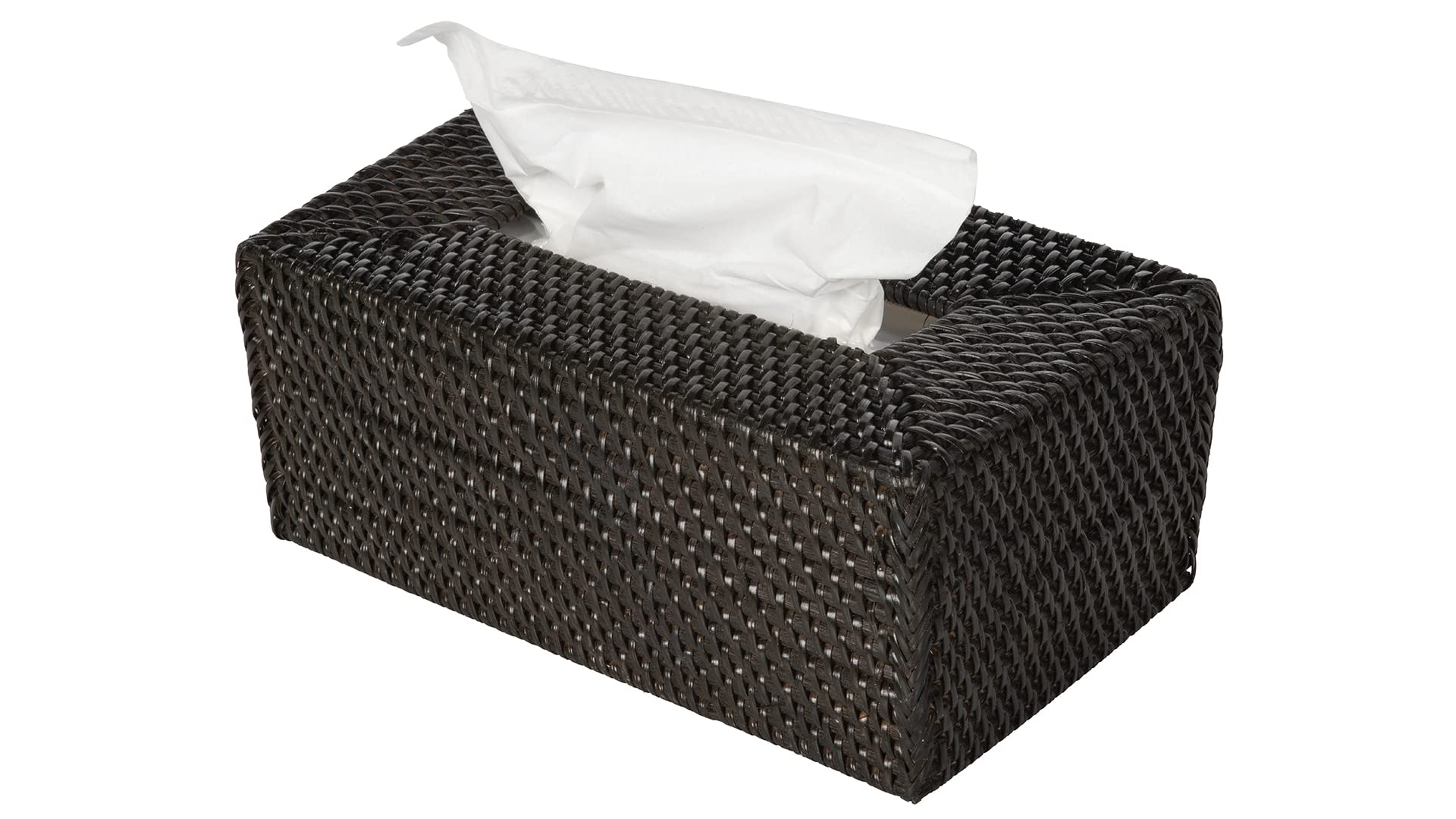 Kouboo Loma Rectangular Rattan Tissue Box Cover - Espresso Brown Woven Basket for Bathroom, Living Room & Bedroom Decor