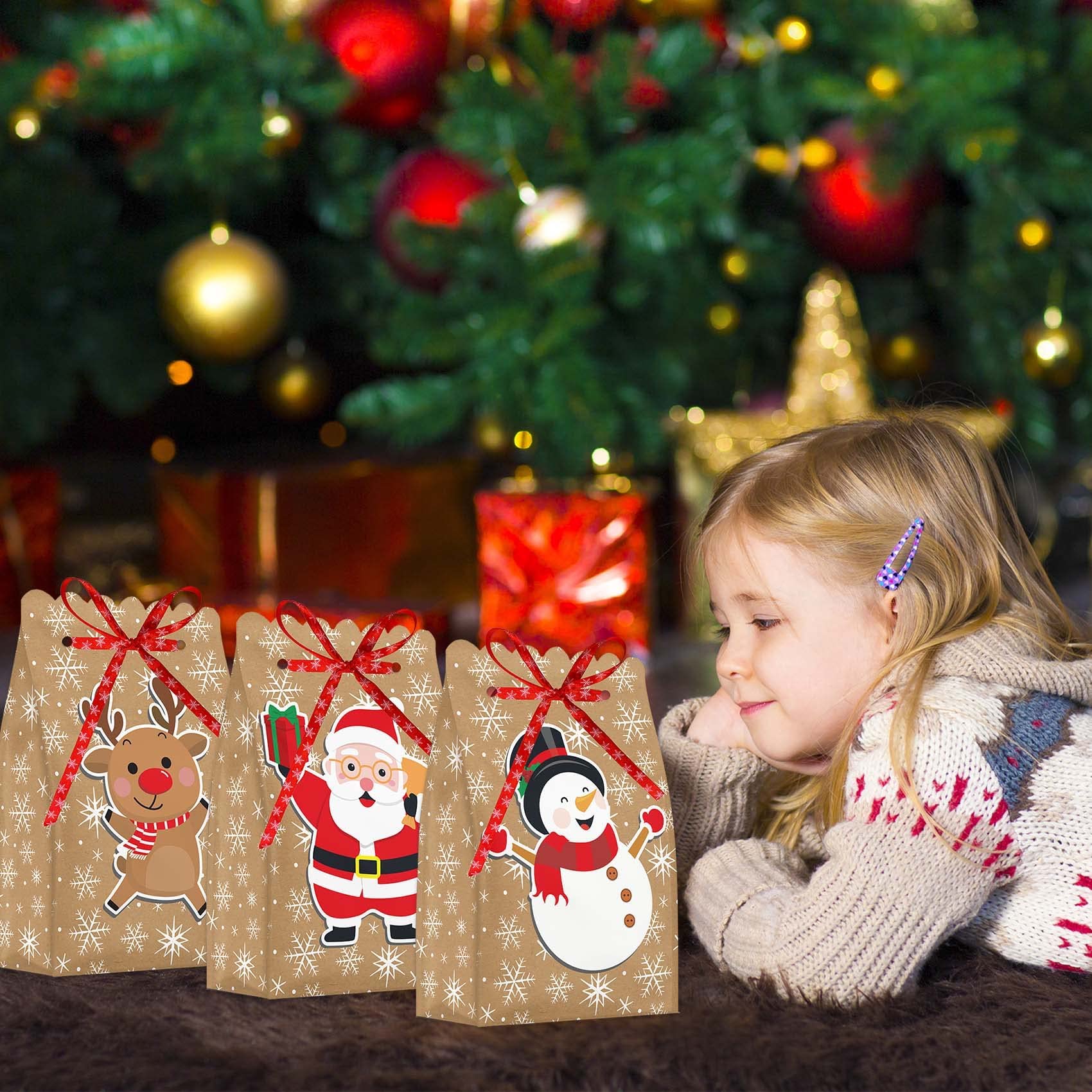 Joyful Start 18PCS Christmas Goodie Bags - Small Gift Bags for Holiday Treats & Party Favors - Bulk Mini Gift Bags for Christmas Parties, Classroom Rewards & Stocking Stuffers
