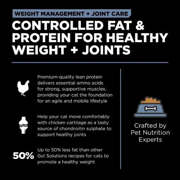 Go! Solutions Weight Management + Joint Care Grain-Free Chicken Recipe Dry Cat Food for Adult Cats - 8 lb Bag, Supports Healthy Weight & Mobility - Perfect for Indoor & Senior Cats