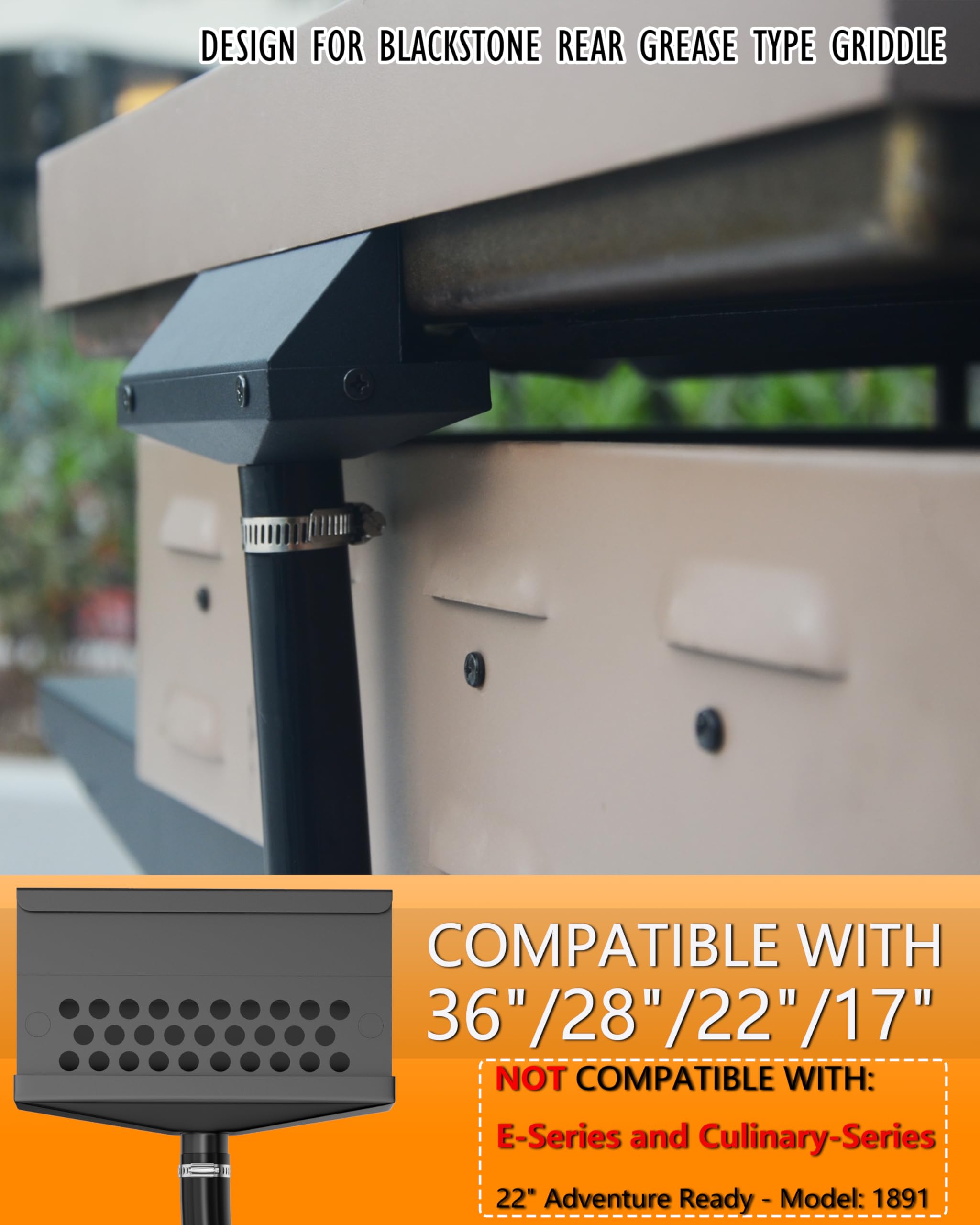 Upgraded Grease Catcher & Grease Gate for Blackstone Griddle - Rear Grease Drainage Funnel with Custom Capacity | No-Liner Design | Perfect for Outdoor Cooking, Camping & Backyard BBQs