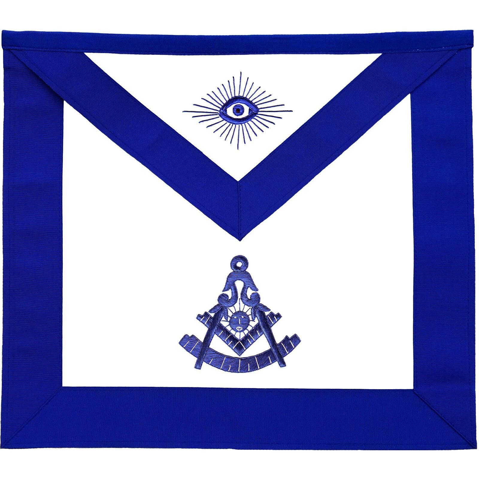 Past Master Blue Lodge Apron - Royal Blue Grosgrain with Blue Hand Embroidery | Masonic Lodge Ceremonial Apron for Freemasonry Rituals & Events