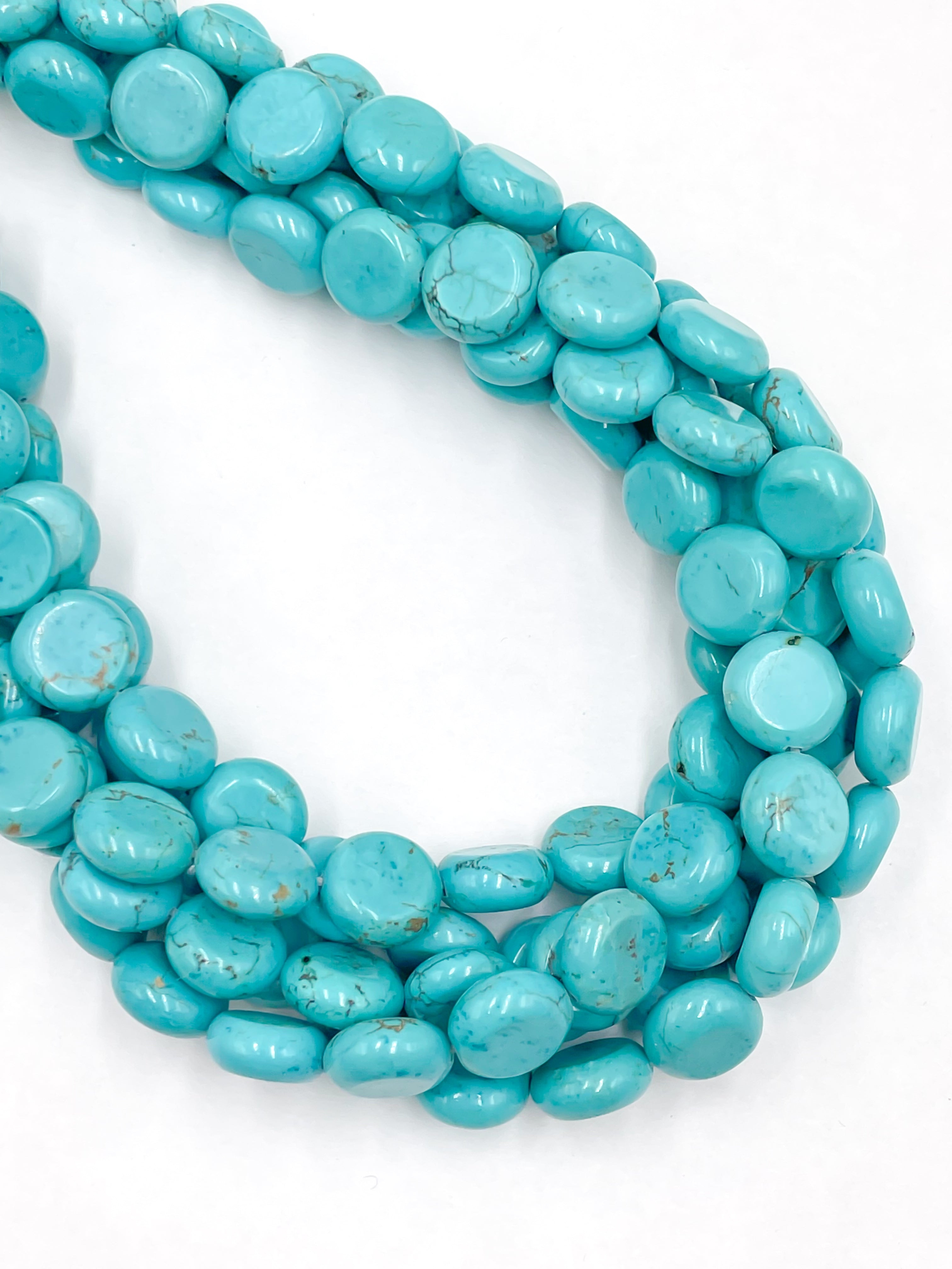 12mm Blue Turquoise Smooth Flat Coin Beads - 15.5 Inch Strand for Jewelry Making, DIY Bracelets & Necklace Designs