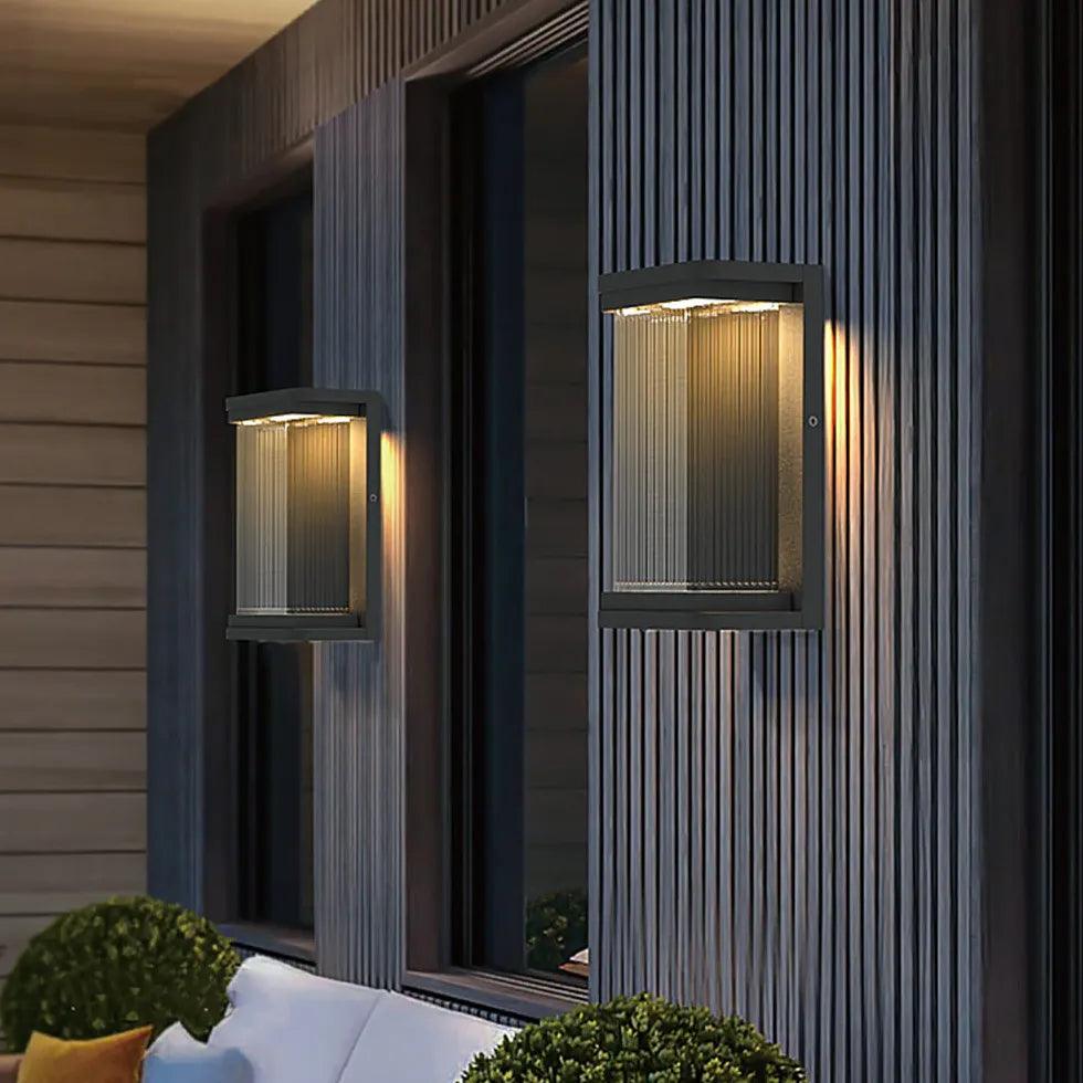 Modern Ribbed Glass Outdoor Wall Lights - Waterproof Minimalist Sconce for Porch, Patio, and Garden Lighting - Perfect for Exterior Entryway, Backyard, and Pathway Illumination