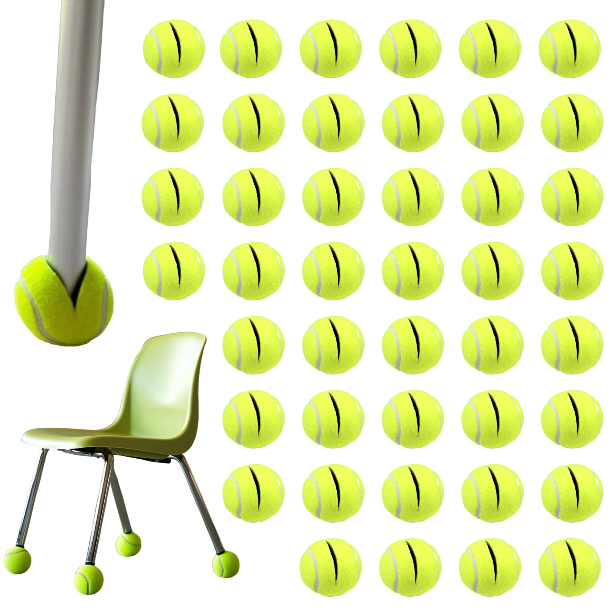 100 Pre-Cut Tennis Balls for Chair Legs - Bulk Floor Protectors for Classrooms, Walkers & Furniture | Eco-Friendly USA Tennis Ball Recycling | Non-Slip, Noise-Reducing Chair & Walker Accessories for Home, School & Office Use