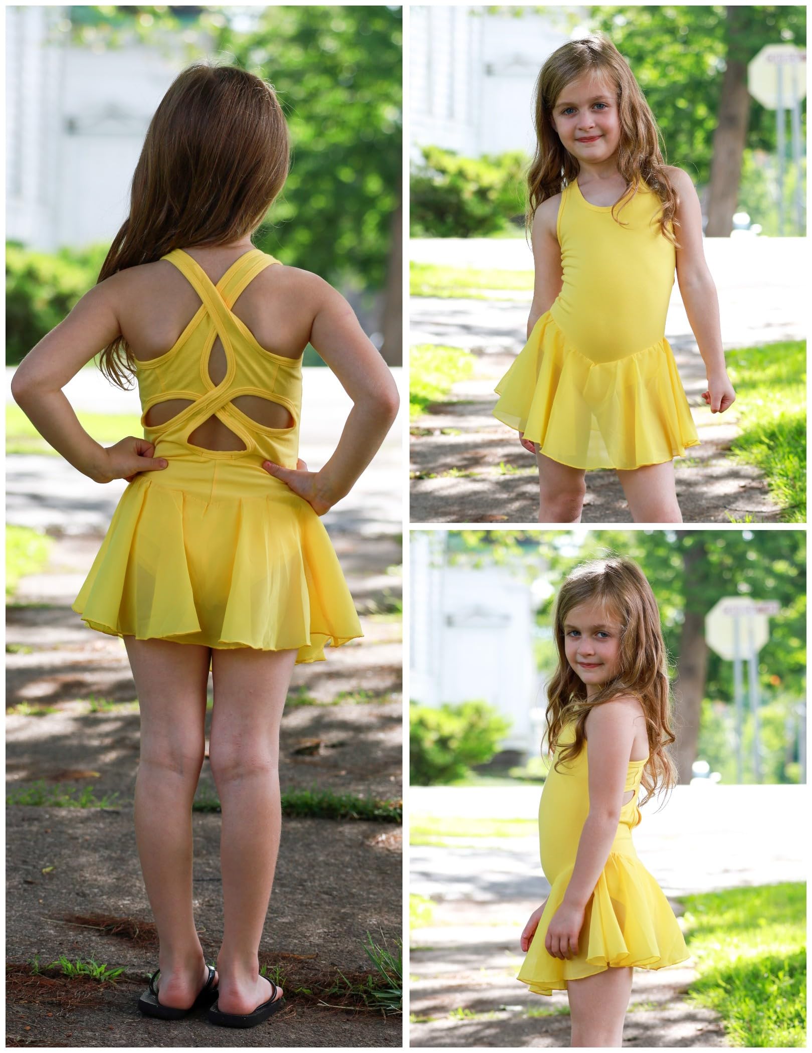 Arshiner Girls Ballet Leotard with Skirt - Sleeveless Dance Dress for Kids - Hollow Back Design - Perfect for Ballet Class, Recital & Performance
