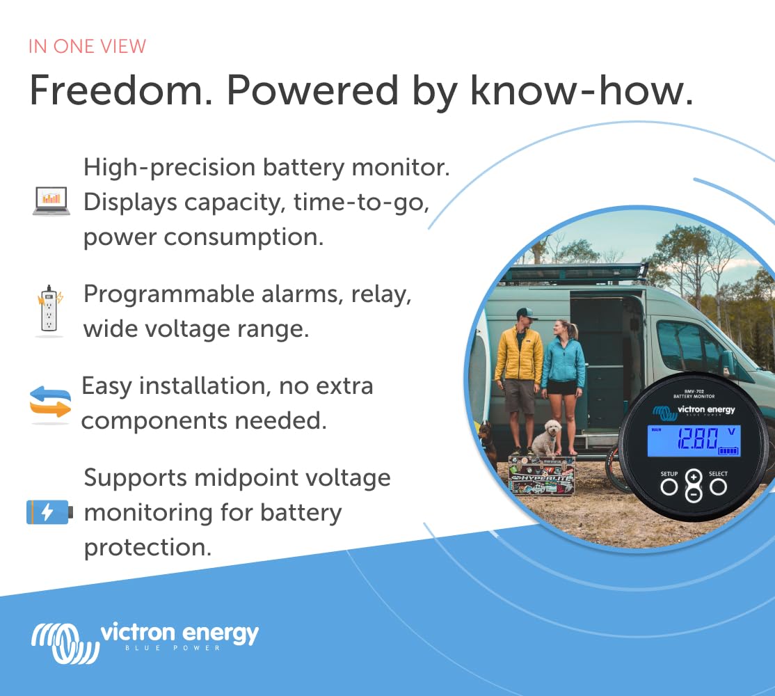 Victron Energy BMV-702 Smart Battery Monitor with Bluetooth - Accurate Voltage, Current & Power Tracking for RVs, Boats & Solar Systems - Black