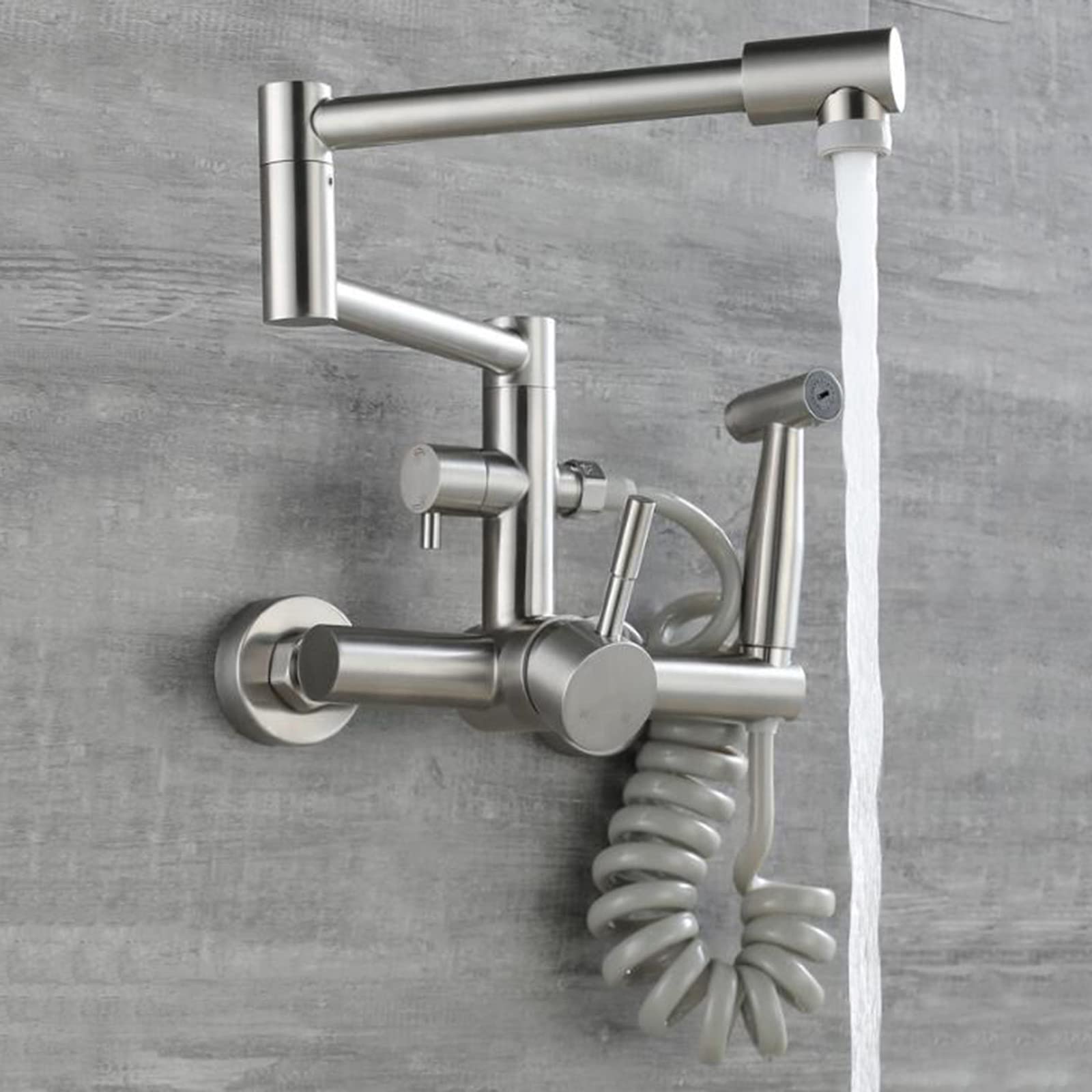 Stainless Steel Wall Mounted Kitchen Faucet with Folding Swivel - Brushed Nickel Multifunction Mixer Tap for RV, Tiny House & Outdoor Kitchen Use
