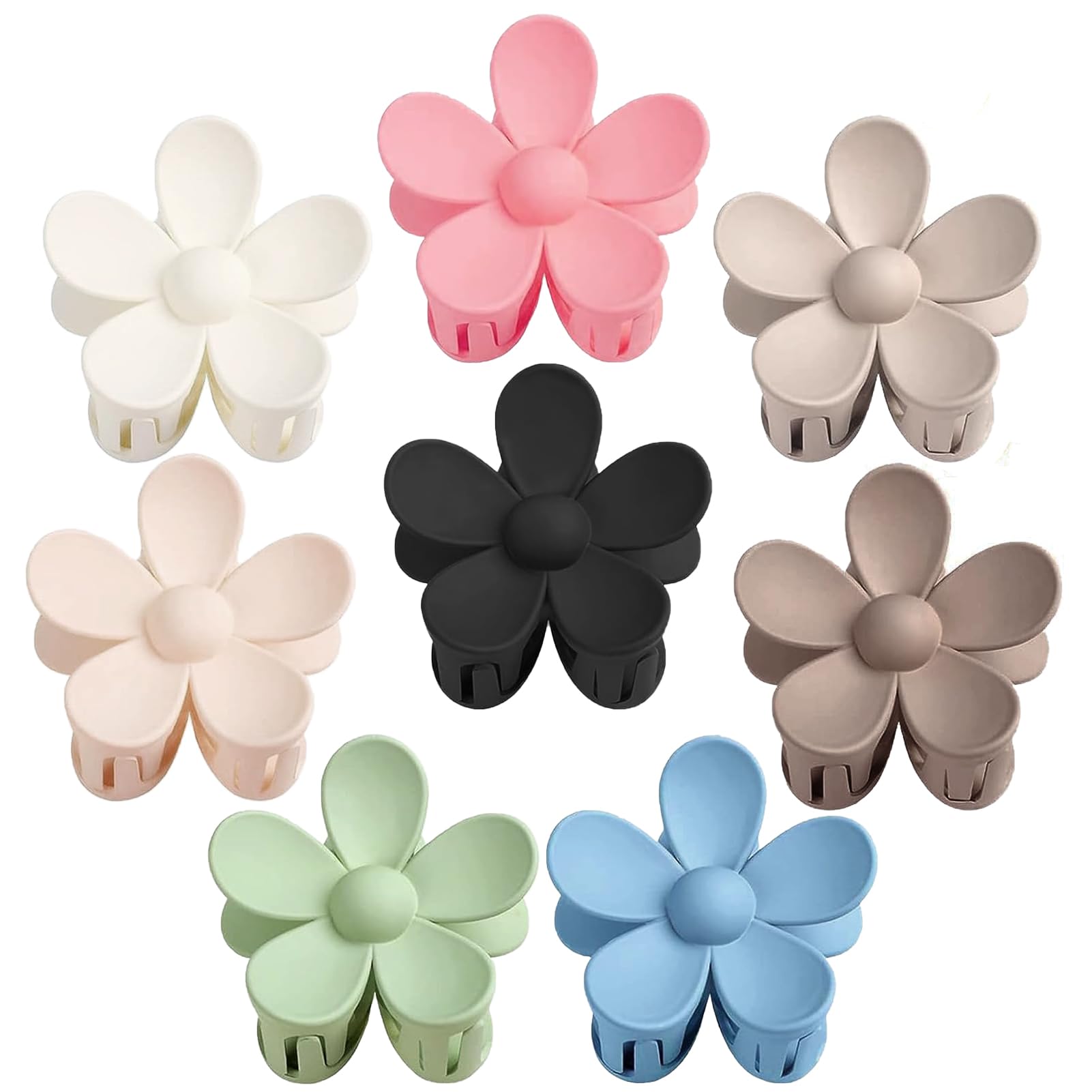 8PCS Large Flower Hair Clips for Women - Strong Hold Non-Slip Claw Clips for Thick & Thin Hair - Matte Daisy Jaw Clamps Hair Accessories in 8 Colors - Perfect for Summer Outfits, Beach Days & Boho Style