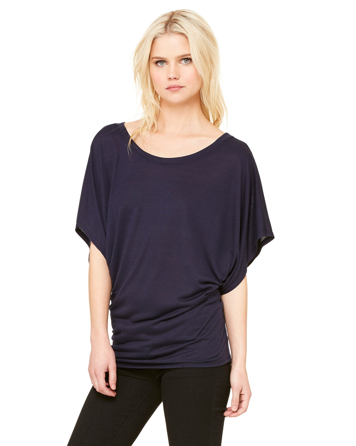Bella + Canvas 8821 Women's Flowy Dolman T-Shirt - Soft V-Neck Draped Sleeve Blouse for Casual Wear, Yoga & Lounge Outfits