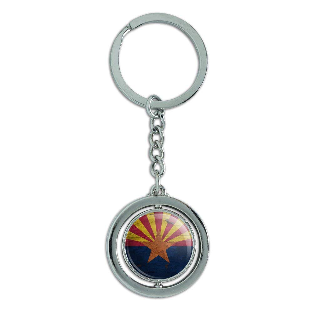 Vintage Rustic Arizona State Flag Distressed USA Keychain - Spinning Round Chrome Plated Metal Key Ring - Perfect for Travel, Gifts & Car Keys Accessories
