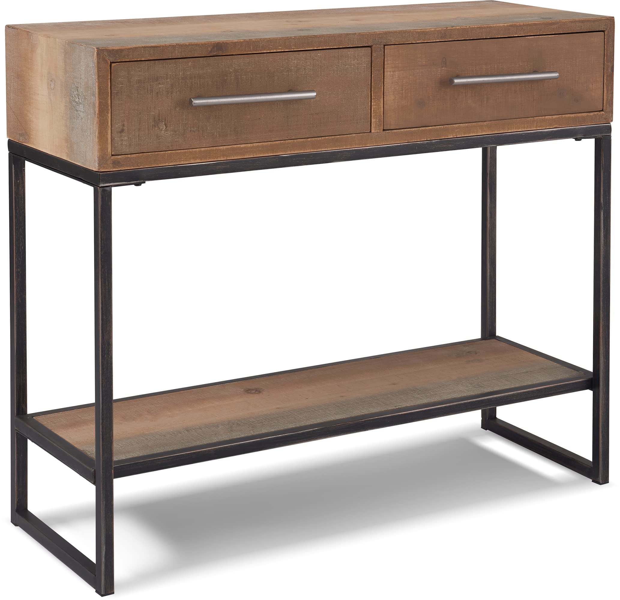 Industrial Rustic Console Table with 2 Drawers - Wood & Metal Entryway Sideboard with Shelf Storage | Distressed Brown Finish | Perfect for Farmhouse Kitchen, Living Room & Hallway Accent Furniture