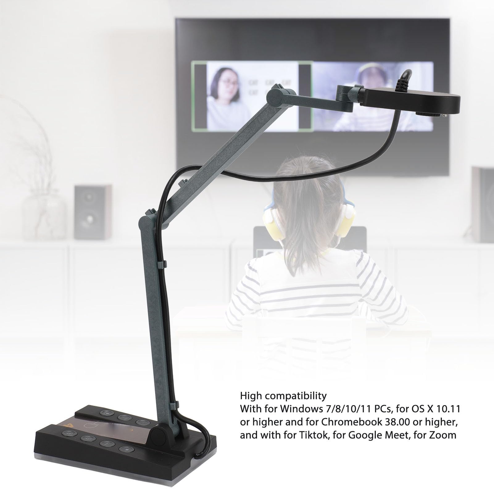 4K UHD 15MP USB Document Camera with LED Light - 30fps Foldable Webcam for Teachers, Online Classes, Chromebook & PC (Mac OS X 10.11+) - Perfect for Distance Learning, Virtual Teaching & Presentations