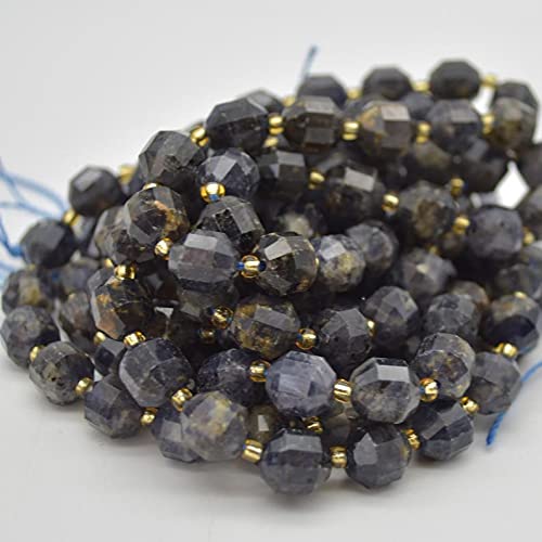 Yugna Unisex 13 Inch Single Strand (1 String) Lolite Semi-Precious 9x10mm Rondelle Faceted Cut Certified Beads for DIY Jewelry Making - Blue (Bead-07435) - Pack of 1 - Perfect for Bracelets, Necklaces & Handmade Crafts