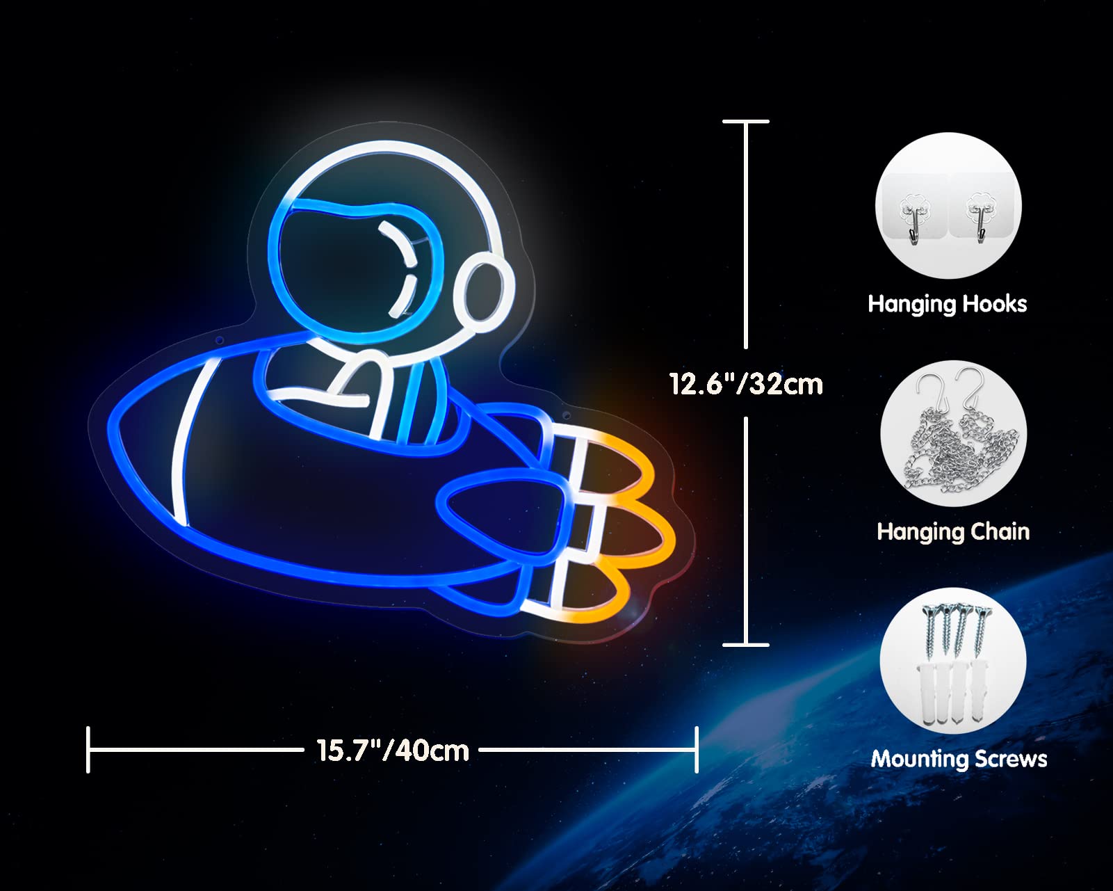 Dimmable USB-Powered Astronaut Spacecraft LED Neon Light Sign - Wall Decor for Bedroom, Kids Room & Space Themed Parties | Perfect Christmas Gift for Galaxy Lovers & Teens | Outer Space Party Supplies for Home Decor & Special Events