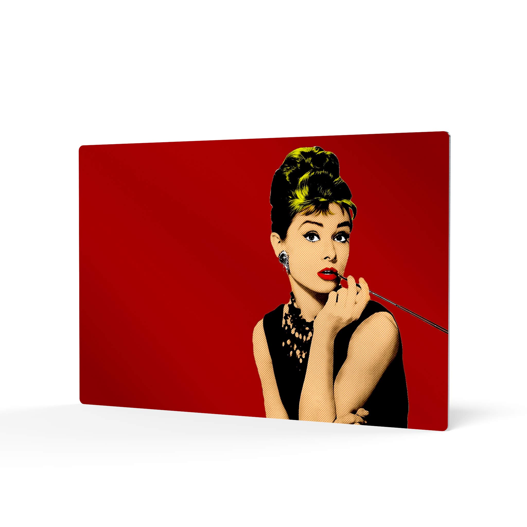 HB Art Design Audrey Hepburn Wall Art - Breakfast at Tiffany's Movie Digital Print on Metal, Red Background (30x40 Inches) - Vintage Hollywood Decor for Bedroom, Living Room, Office | Made in USA | Perfect Gift for Film Lovers & Classic Movie Fans