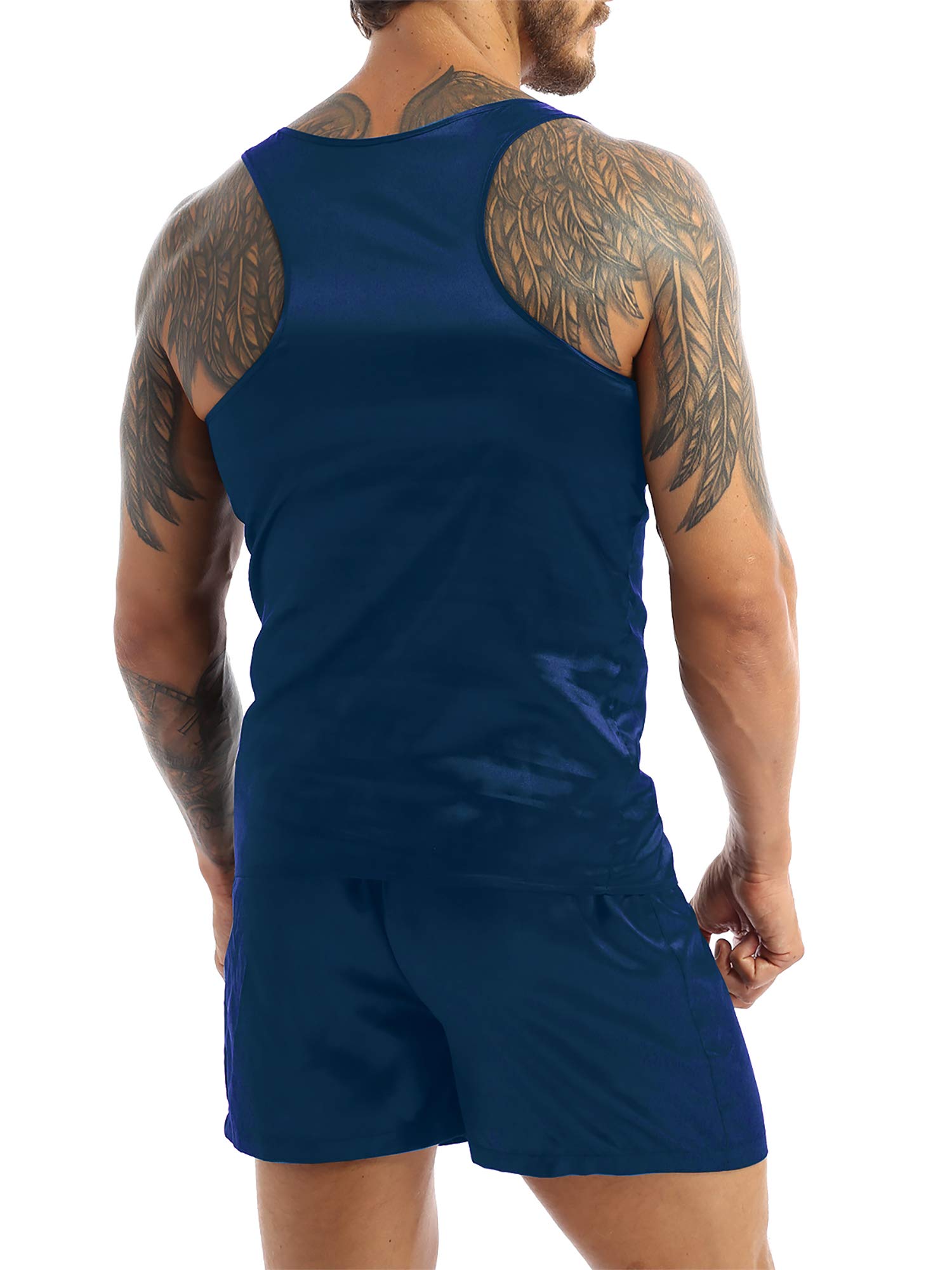 FEESHOW Men's Satin Pajama Set - Breathable Sleepwear Vest & Shorts for Lounge, Nightwear & Summer Comfort - Perfect for Home Relaxation, Vacation & Bedtime