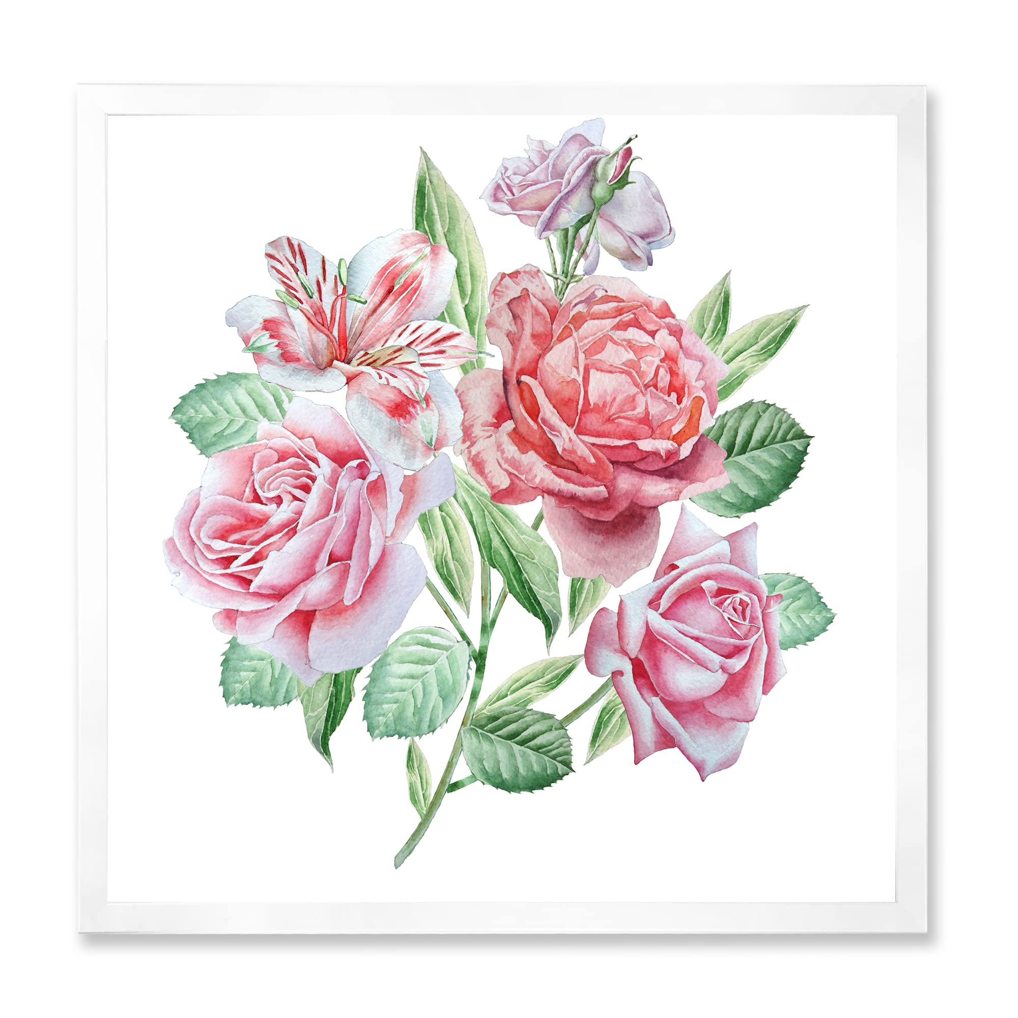 DesignQ Spring Flowers Alstroemeria Rose Traditional Framed Wall Art - Floral Home Decor for Living Room, Bedroom & Office - Perfect Gift for Housewarming & Wedding