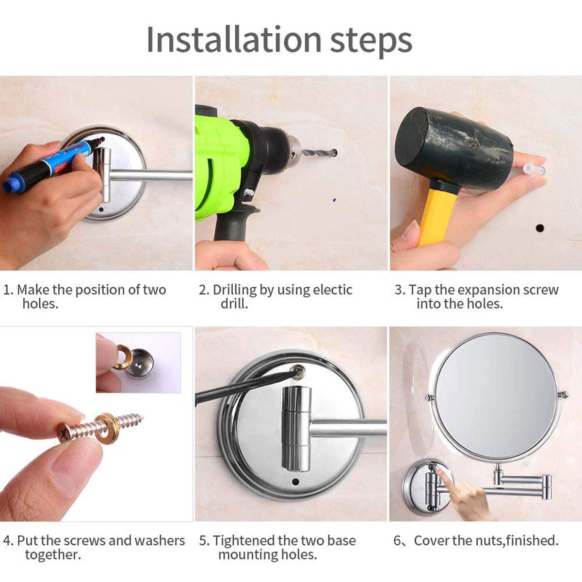10X Magnification Wall Mount Makeup Mirror - 8 Inch Double Sided Vanity Mirror with 180° Rotation for Precise Makeup, Shaving & Skincare - Perfect for Bathroom, Bedroom & Dressing Room Vanity Setup
