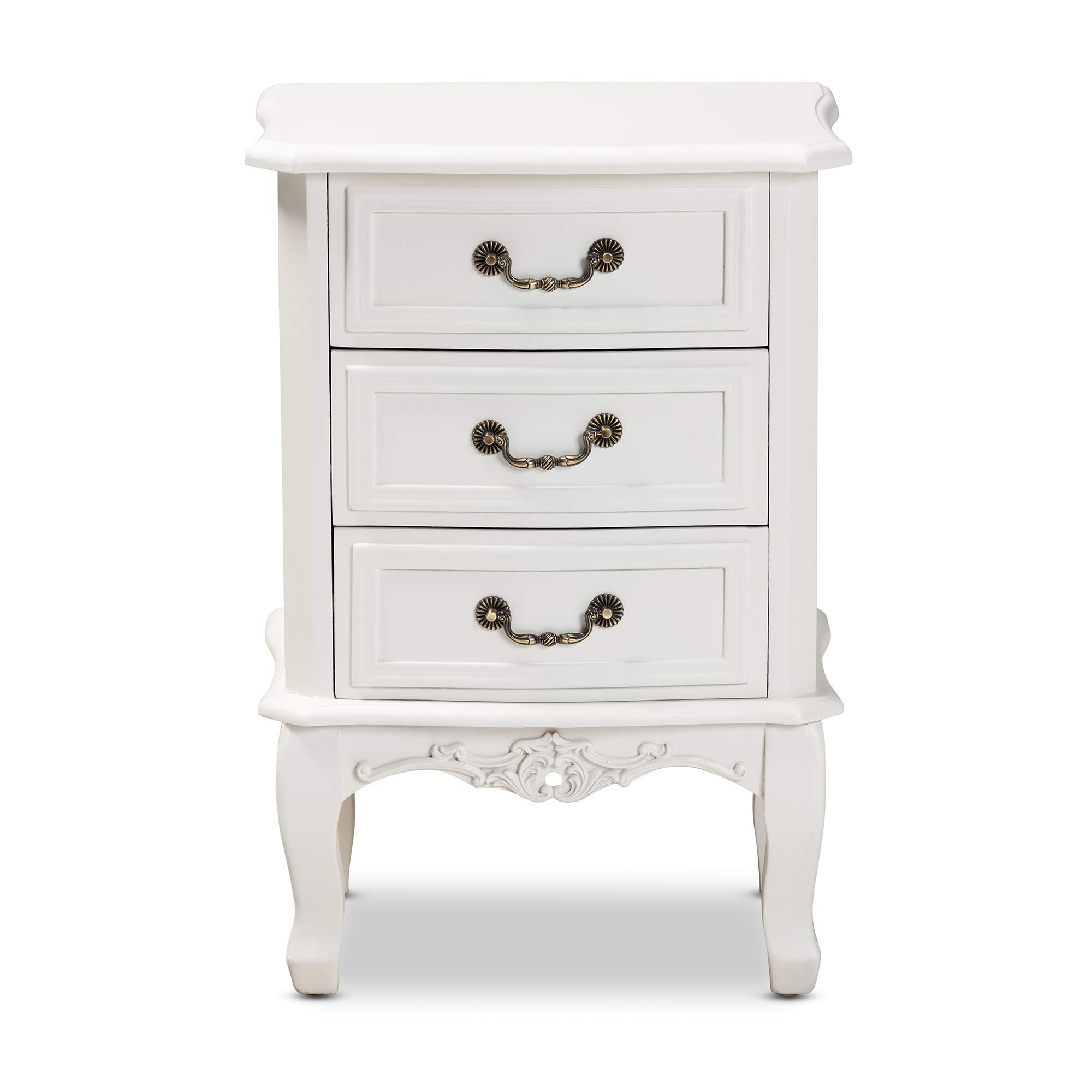 Baxton Studio Modern Nightstand with Brass Accents - White Bedside Table for Bedroom, Living Room & Guest Room - Stylish Storage Cabinet with Drawer & Shelf