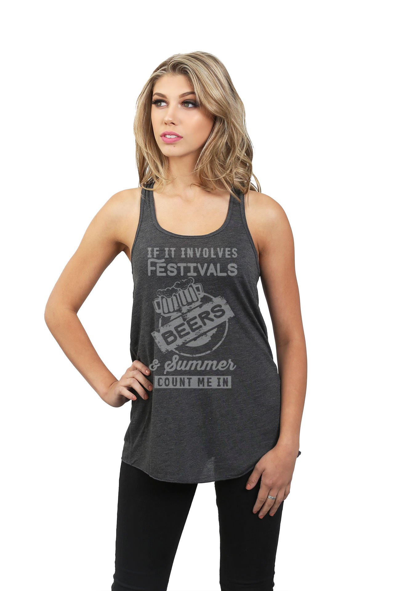 Women's Sleeveless Flowy Racerback Tank Top for Summer & Festivals - Breathable Beer Party Outfit, Beach Wear & Casual Street Style