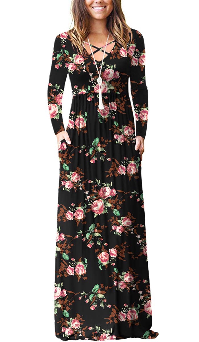LILBETTER Women's Long Sleeve Maxi Dress - Loose Fit Casual Plain Long Dress with Pockets | Perfect for Everyday Wear, Beach Cover Up & Boho Outfits