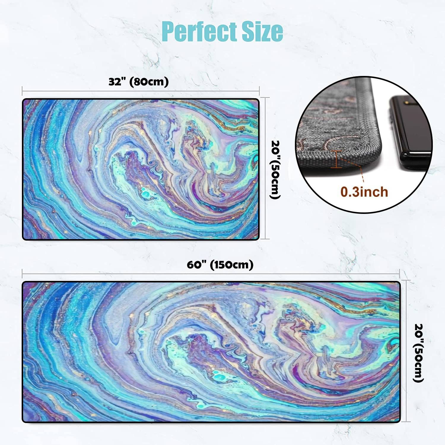 Trendy Pastel Marble Kitchen Rugs Set - Non-Slip Washable Floor Mat, Luxury Kitchen Runner & Bath Rug for Home Decor - Perfect for Standing Comfort in Kitchen, Entryway, and Bathroom
